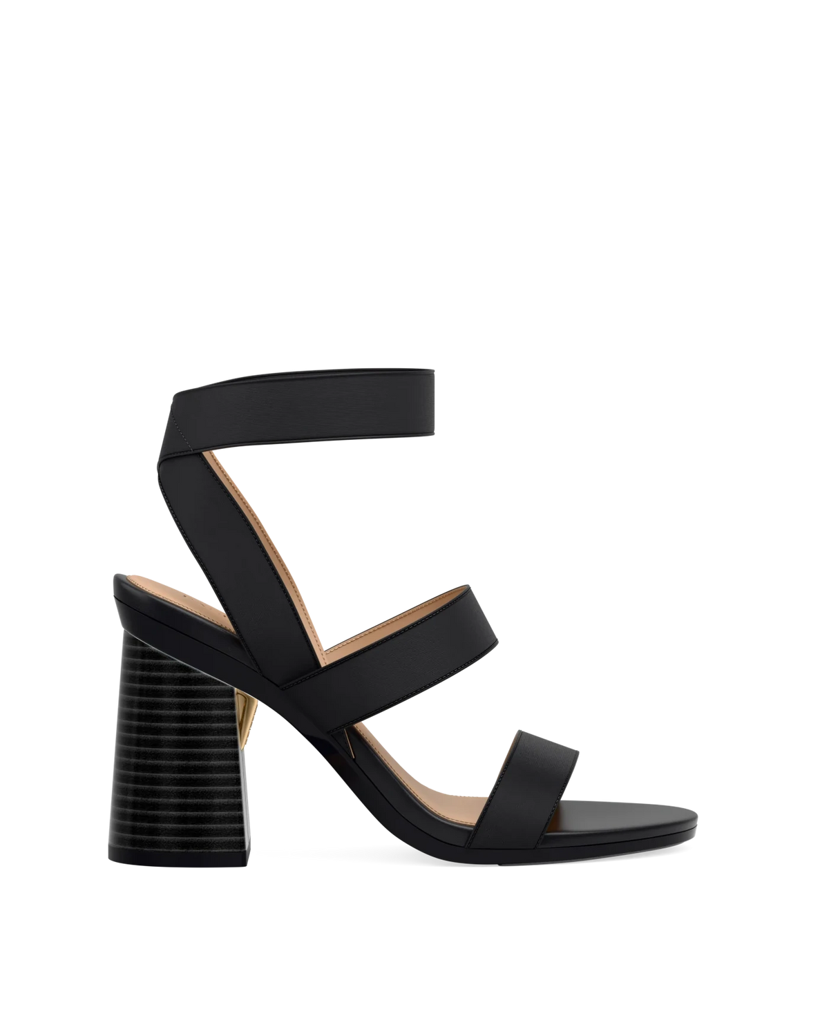 Flare Block Heel Kit 4 Black Wood shown on the Adrianna Coal Elastic upper. Pashion convertible heels go from heel to flat and are customizable with interchangeable heel kits.