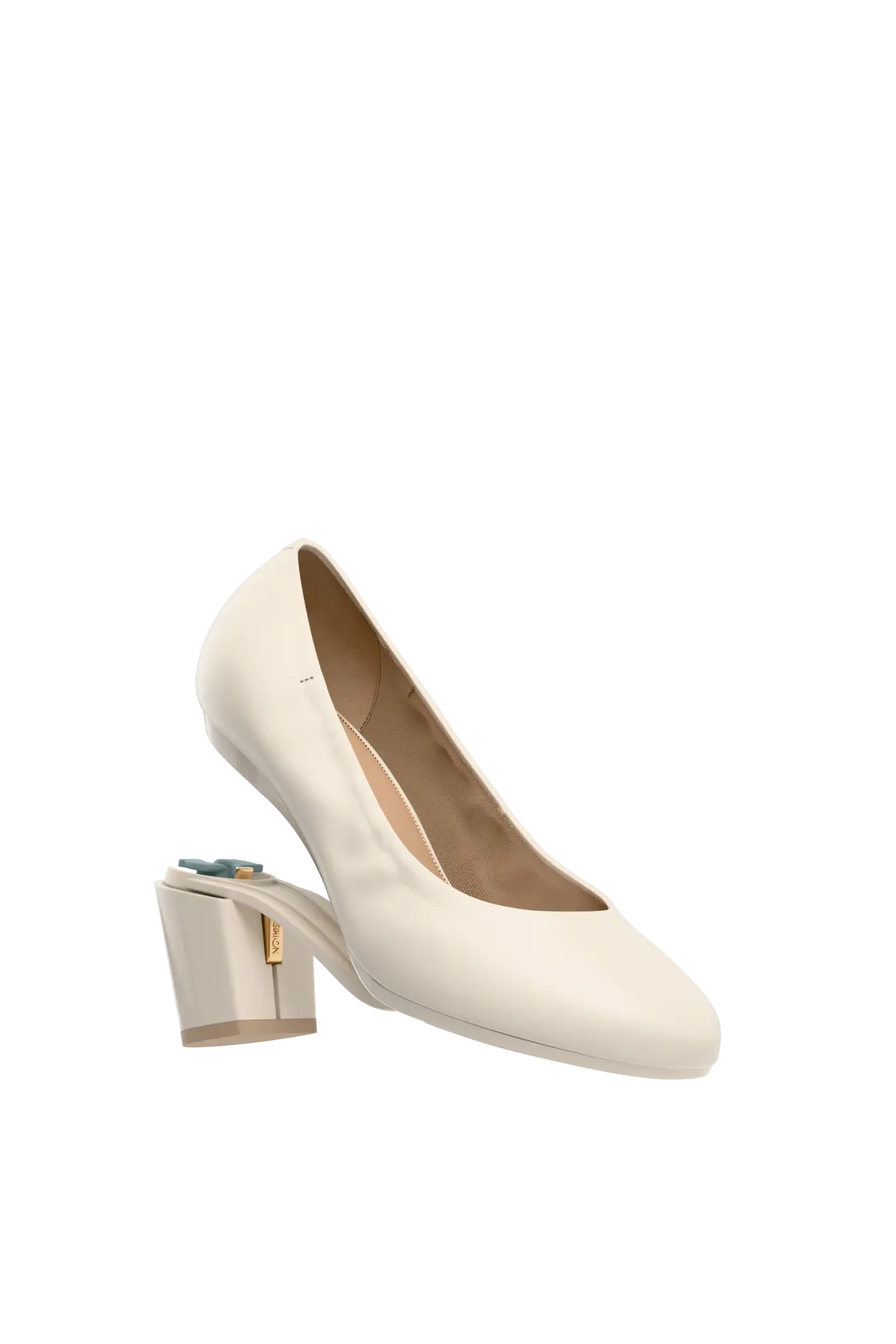 The Ballet Pump - Ivory Leather 3 Block - Final Sale