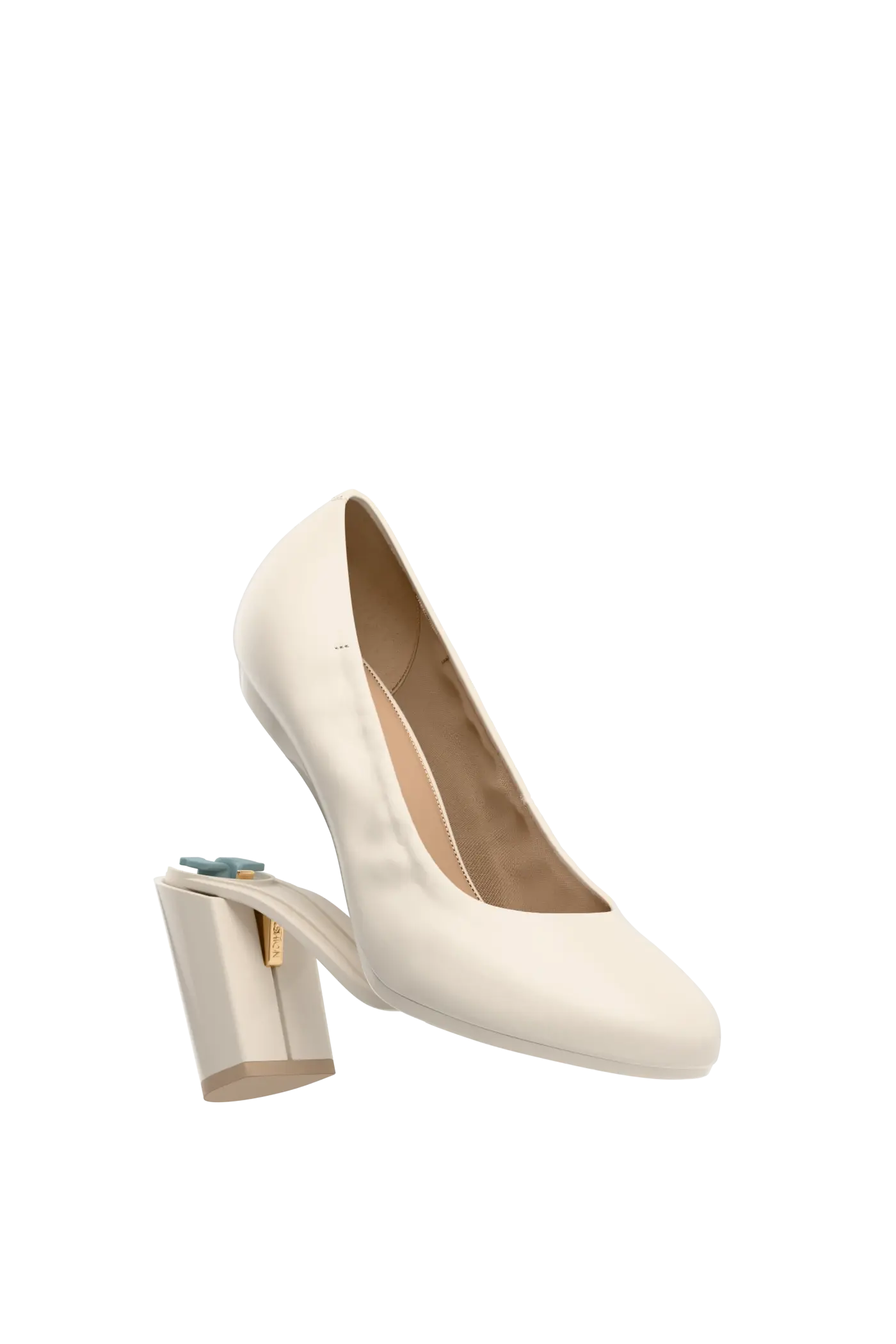 The Ballet Pump - Ivory Leather 4 Block - Final Sale