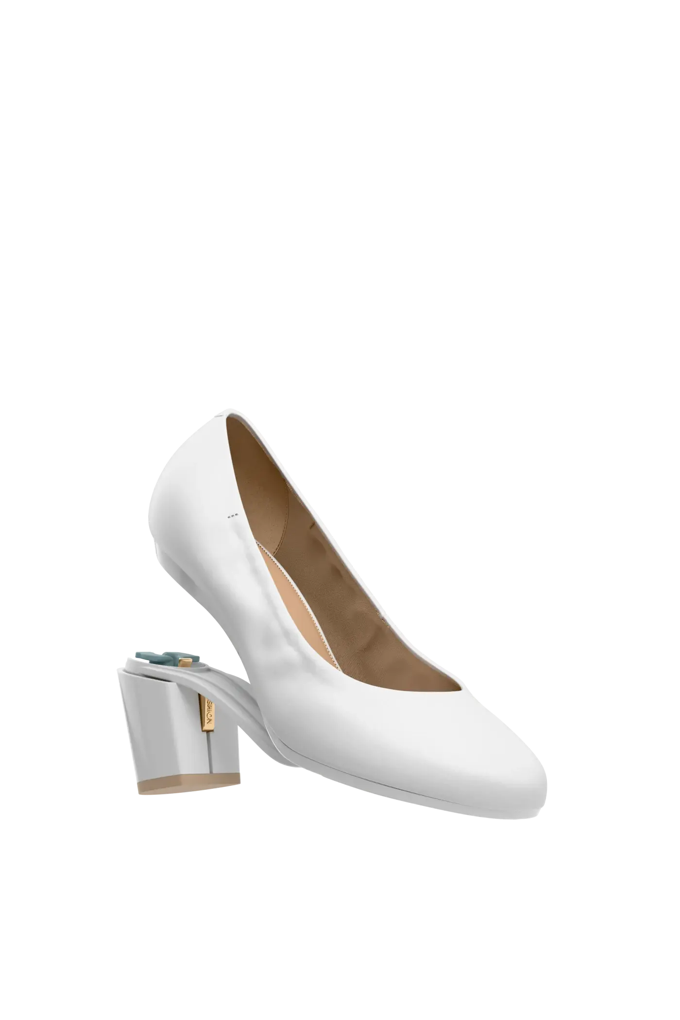The Ballet Pump - White Leather 3 Block - Final Sale