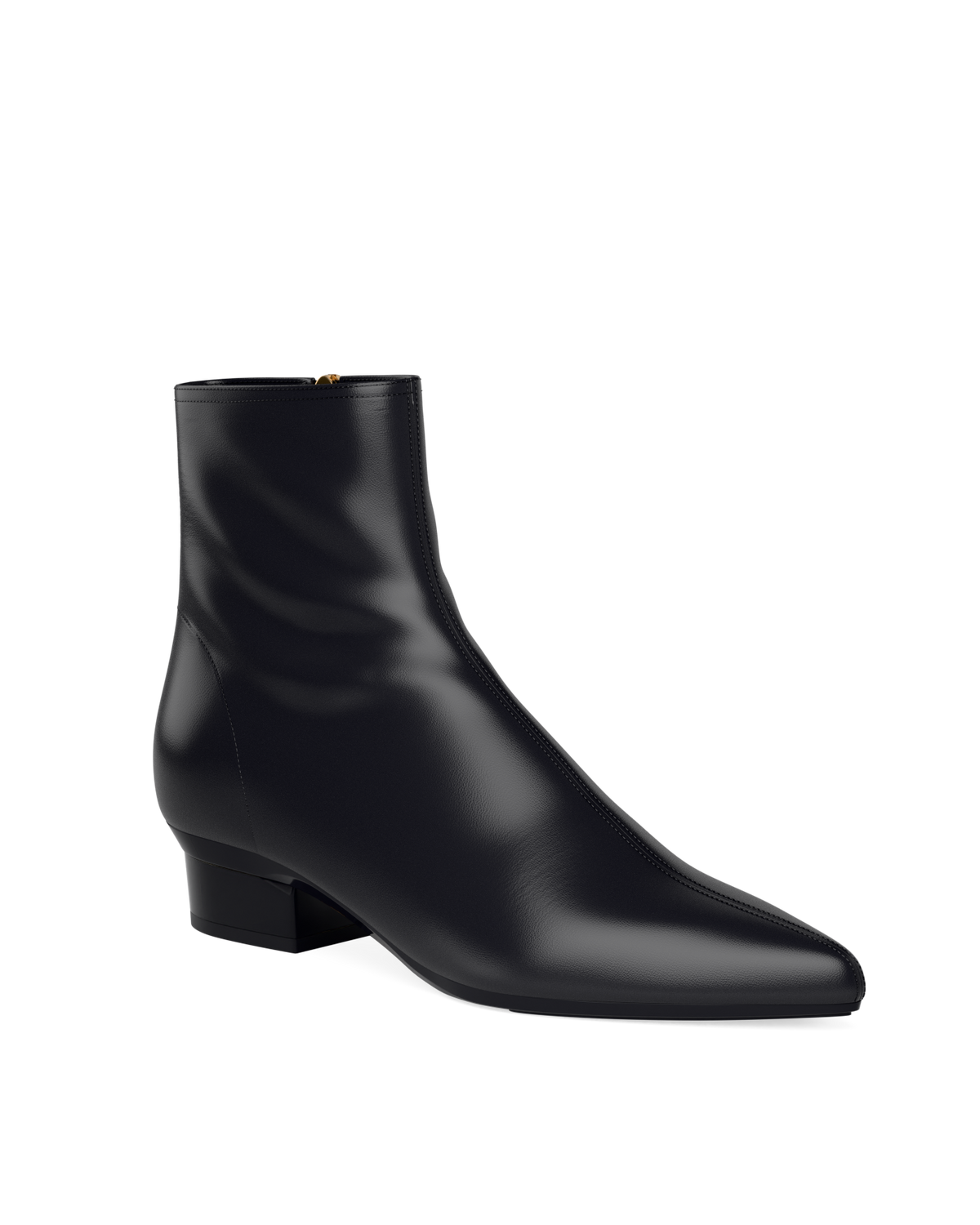 The Bootie - Coal Black Leather 3 Block