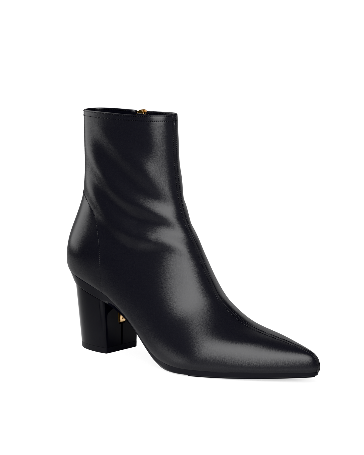 The Bootie - Coal Black Leather 3 Block