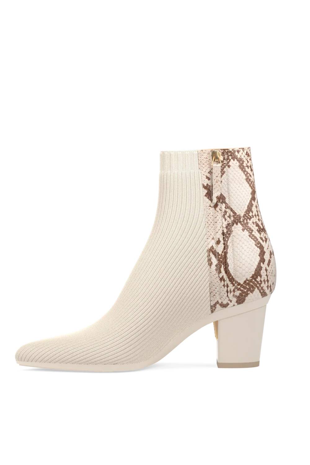 The Bootie - Ivory Snakeskin & Knit 3 Block