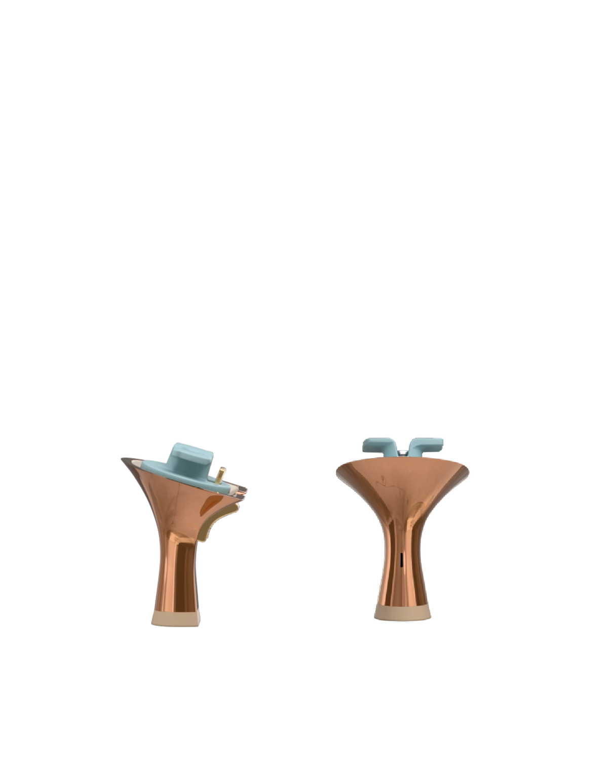 Flare Stiletto Heel Kit 3 Copper Metallic, back view. Pashion convertible heels go from heel to flat and are customizable with interchangeable heel kits.