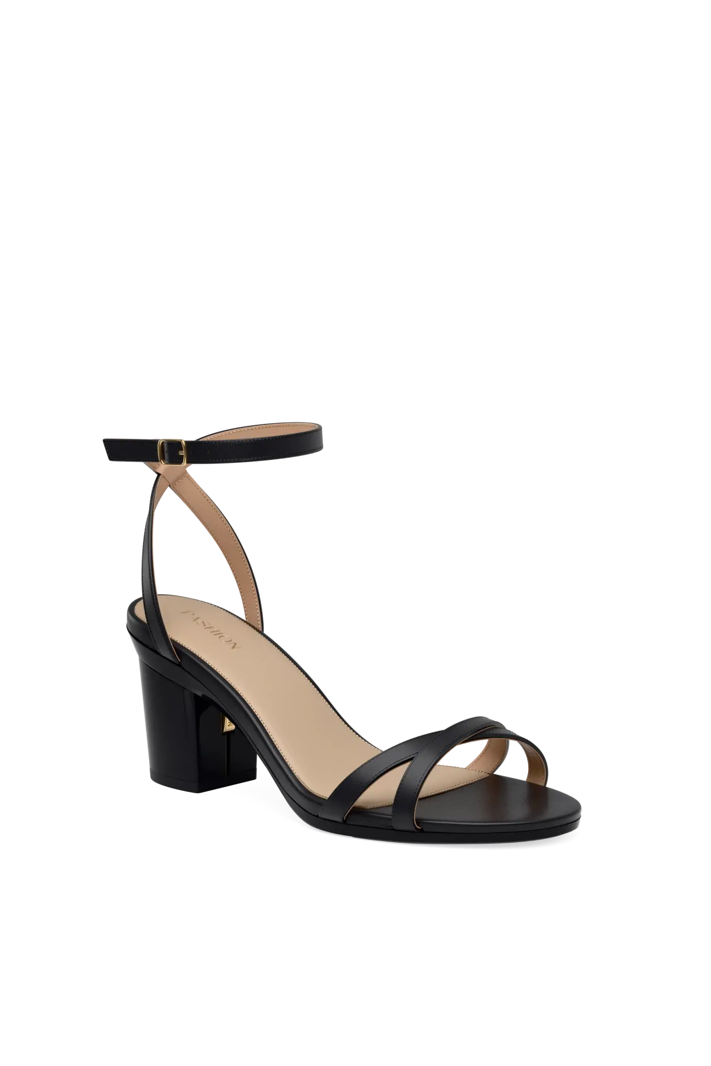 black open toe strappy sandal with open heel with a block heel