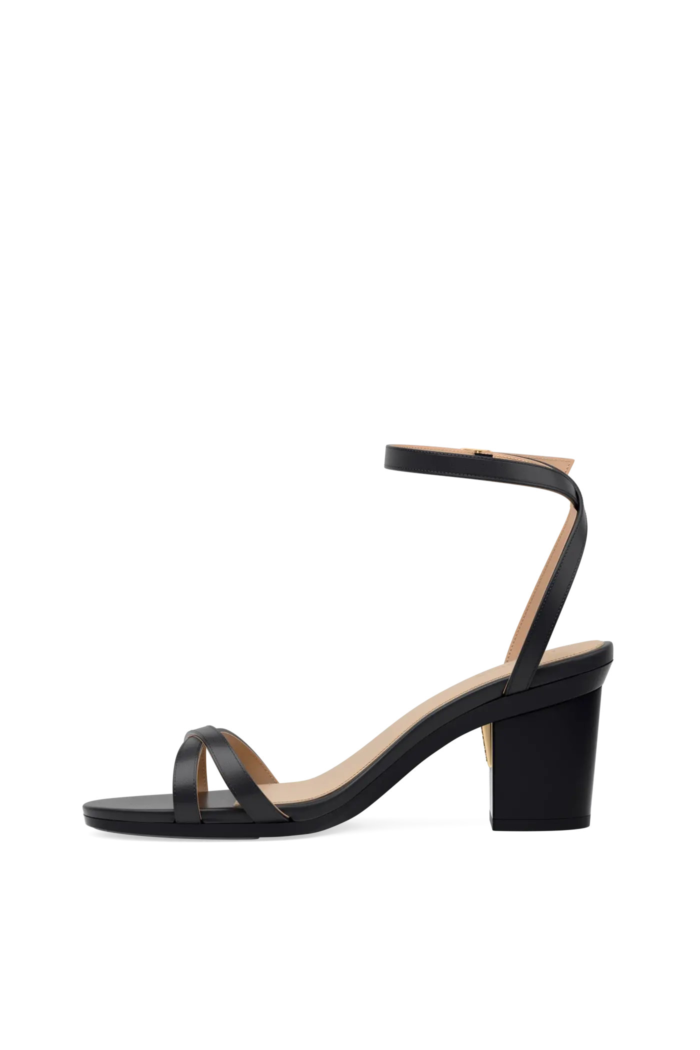 black open toe strappy sandal with open heel with a block heel