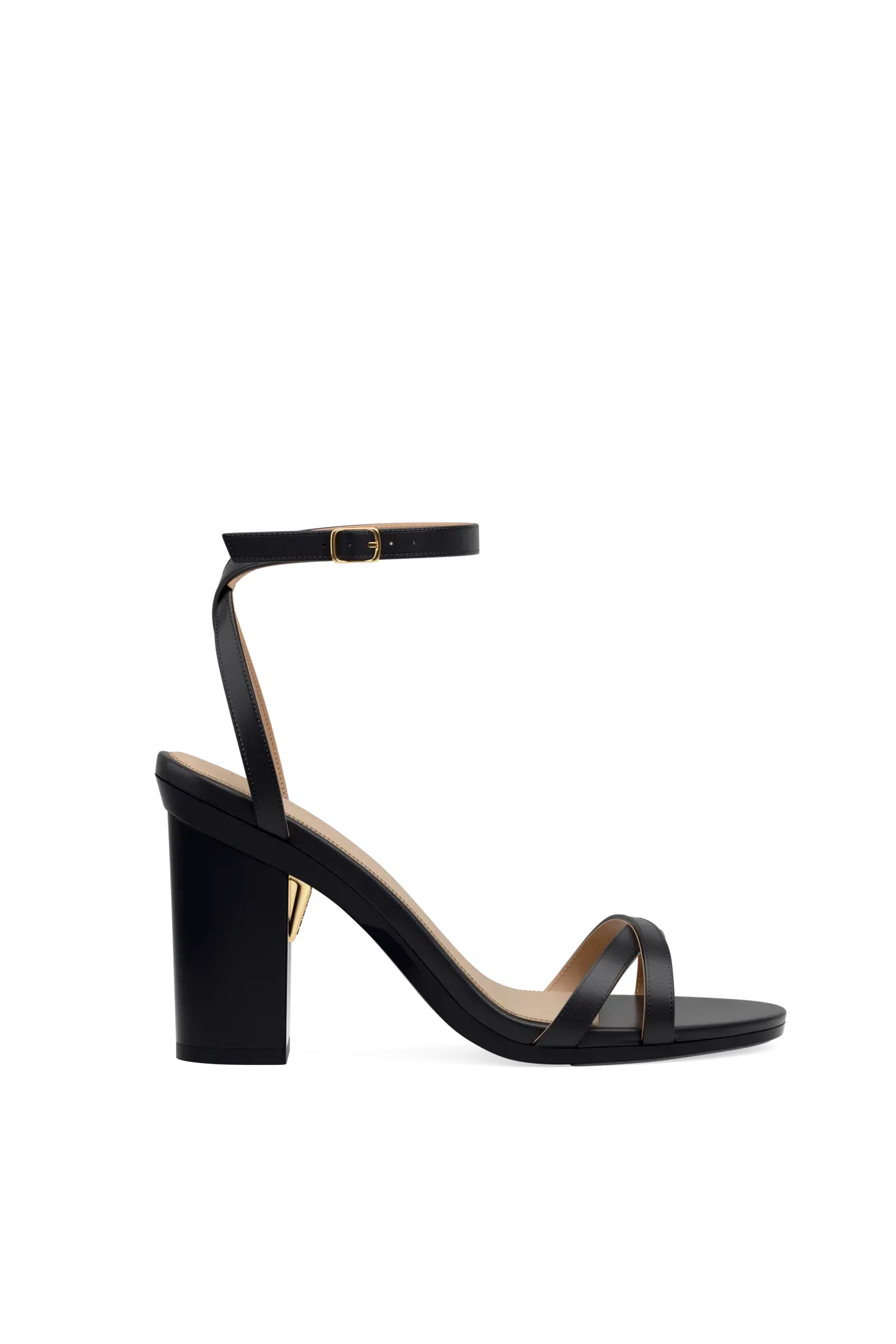 black open toe strappy sandal with open heel with block heel that can convert to heel