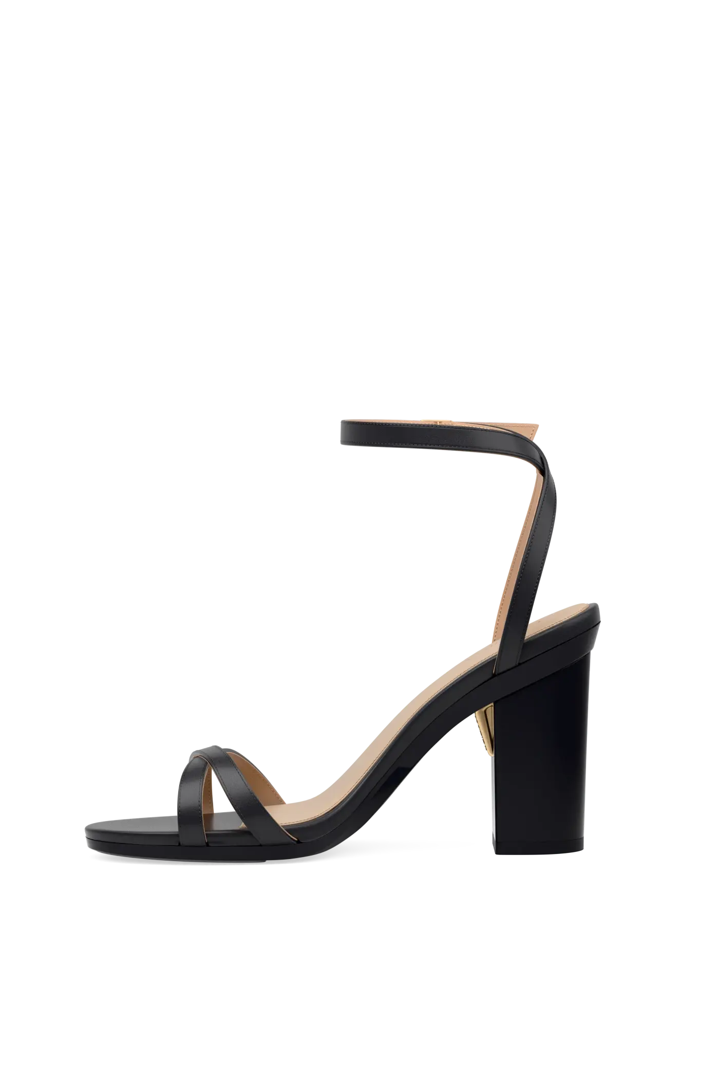 black open toe strappy sandal with open heel with block heel that can convert to heel
