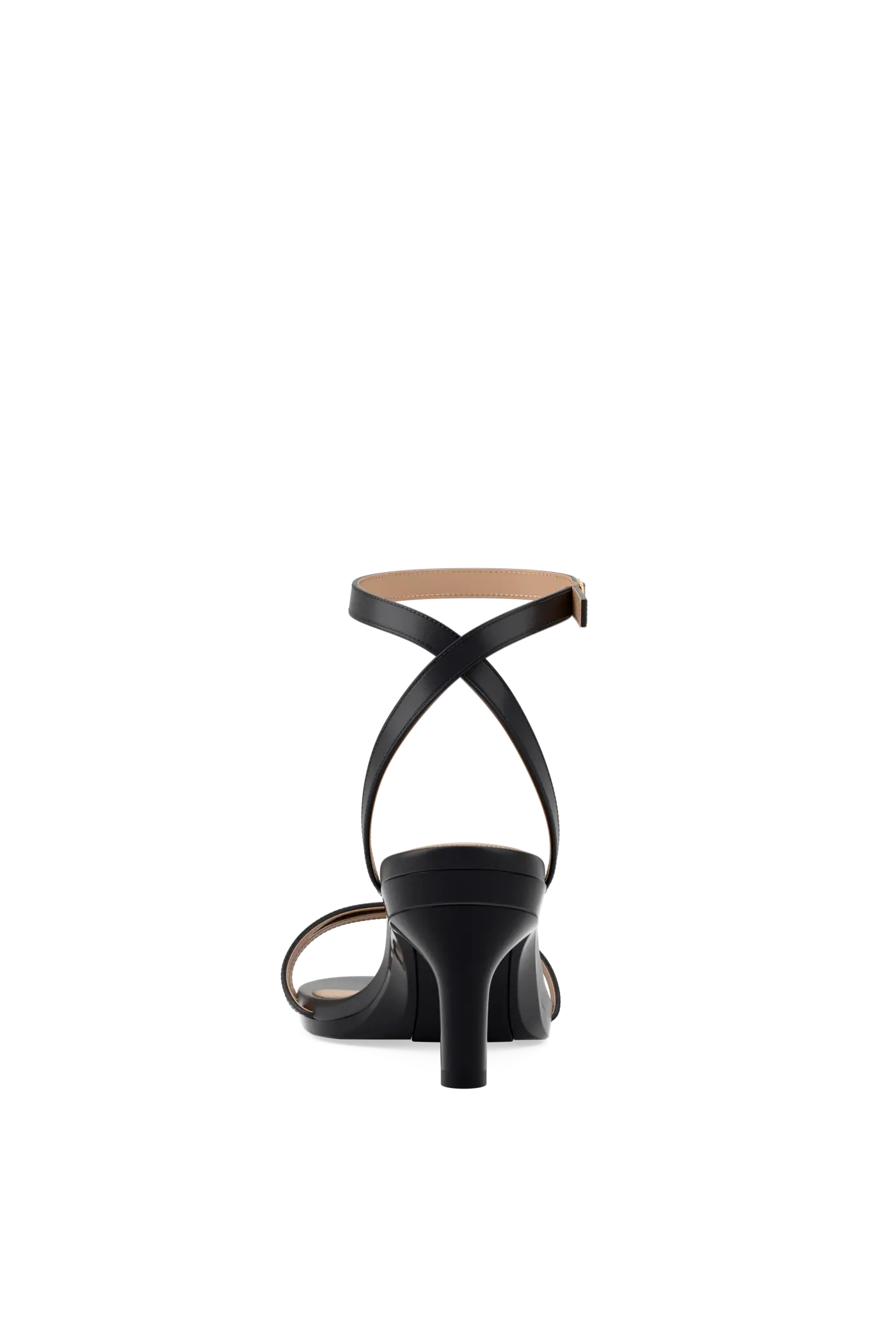 black open toe strappy sandal with open heel kitten heel back view