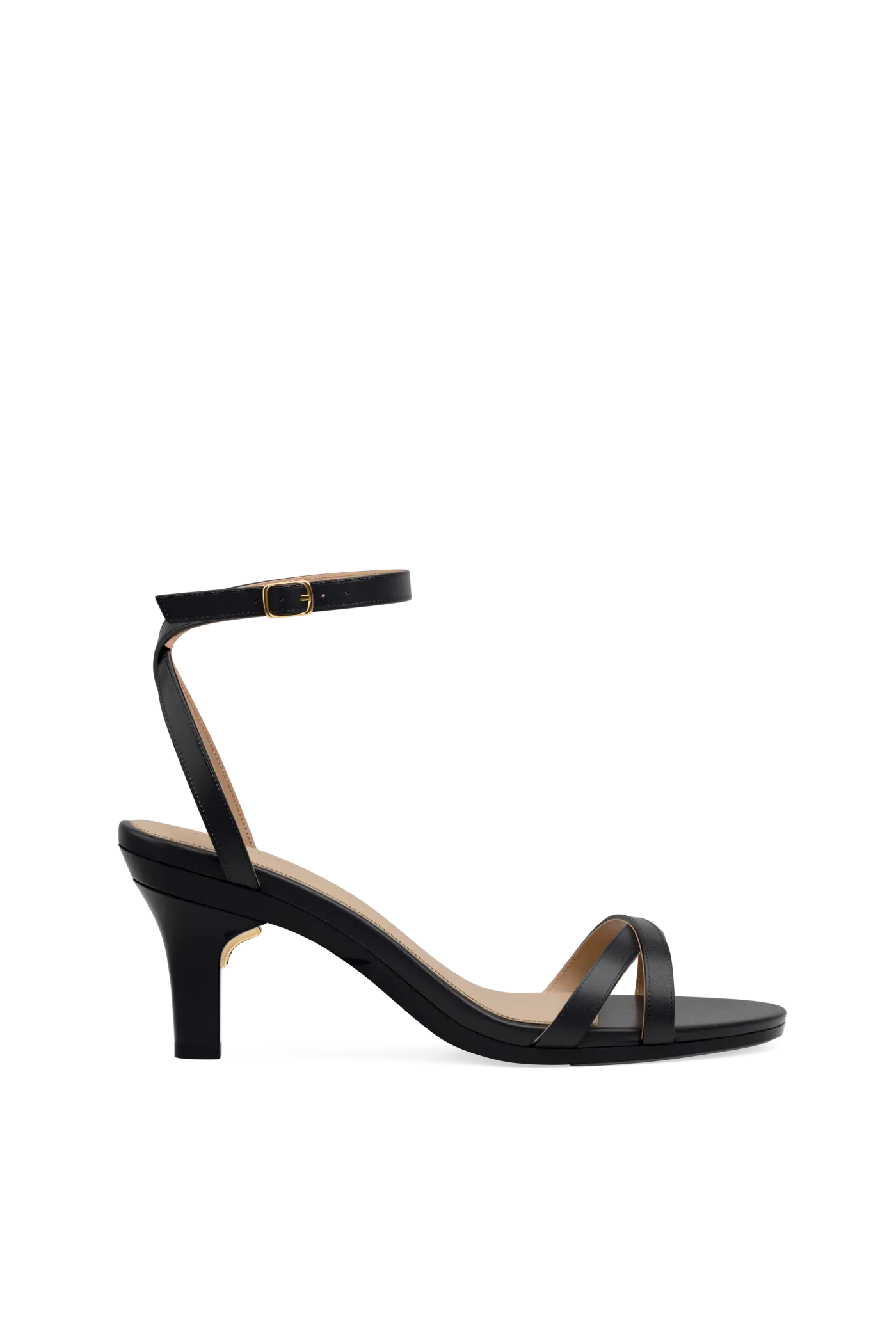 black open toe strappy sandal with open heel kitten heel side angle