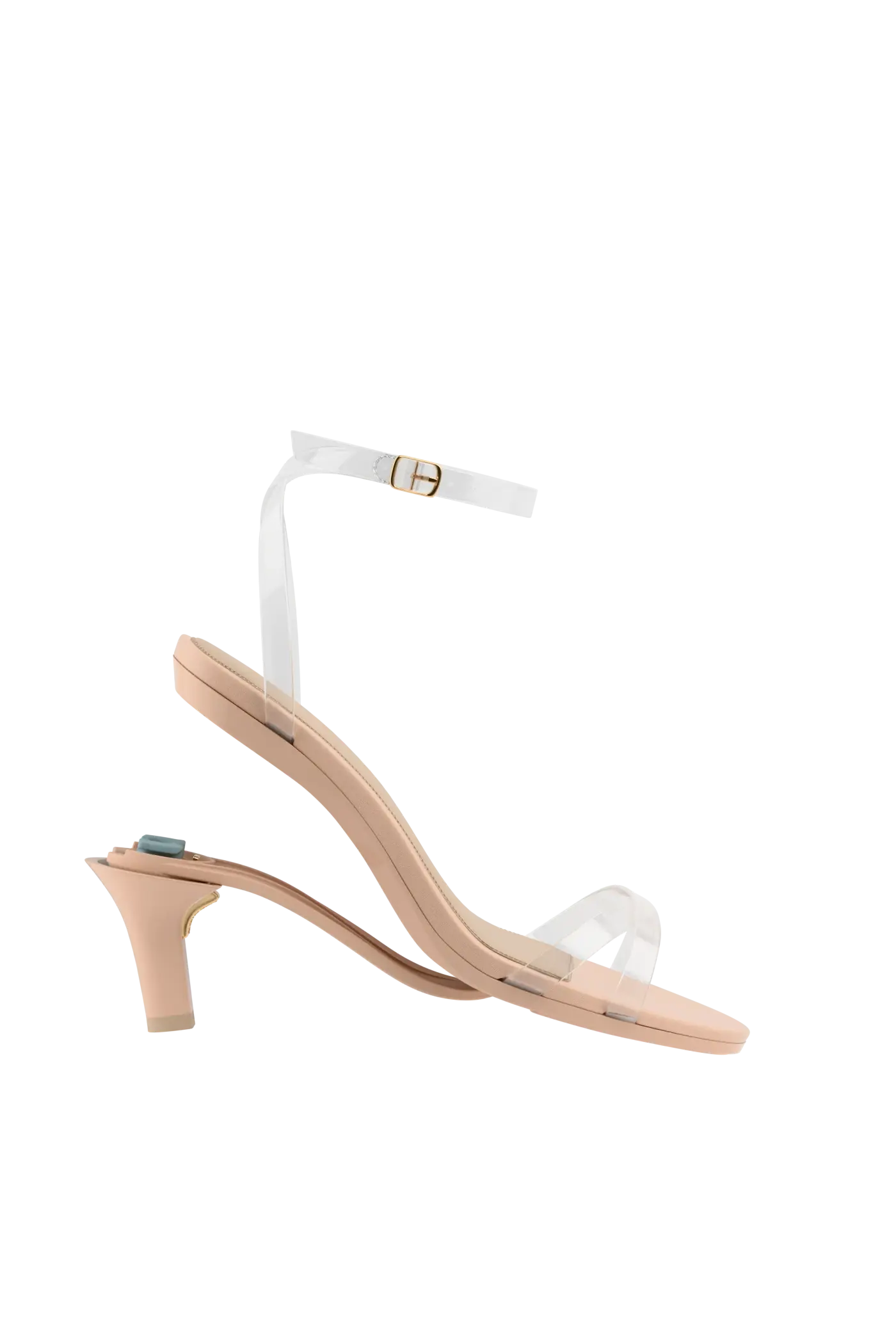 convertible transaprent strappy high heel sandal with a beige footbed