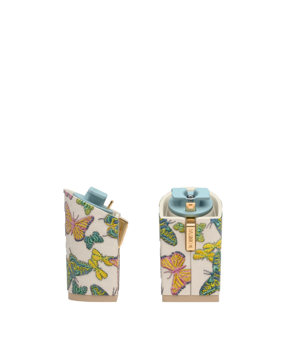 Block Heel Kit 4 Ivory Butterfly Embroidery, 4-inch interchangeable block heel. Pashion convertible heels go from heel to flat and are customizable with interchangeable heel kits.