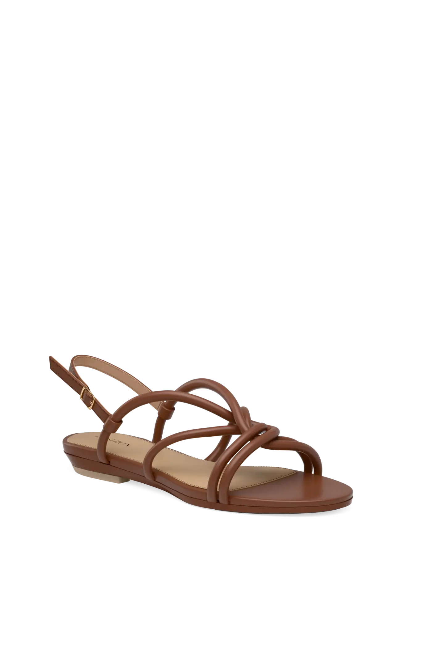 brown open toe strappy flat sandal that is convertible