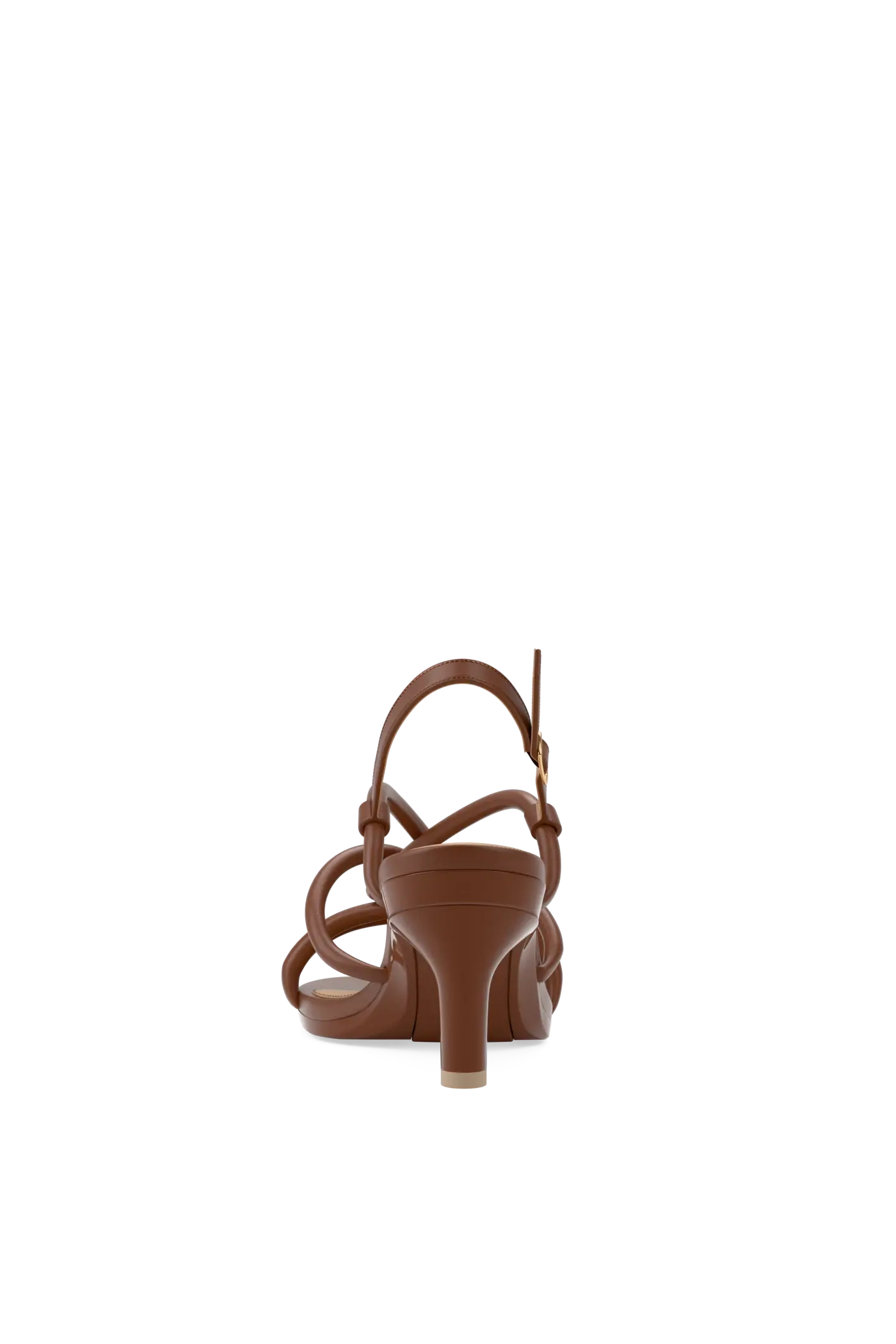 convertible brown open toe strappy kitten high heel sandal back view