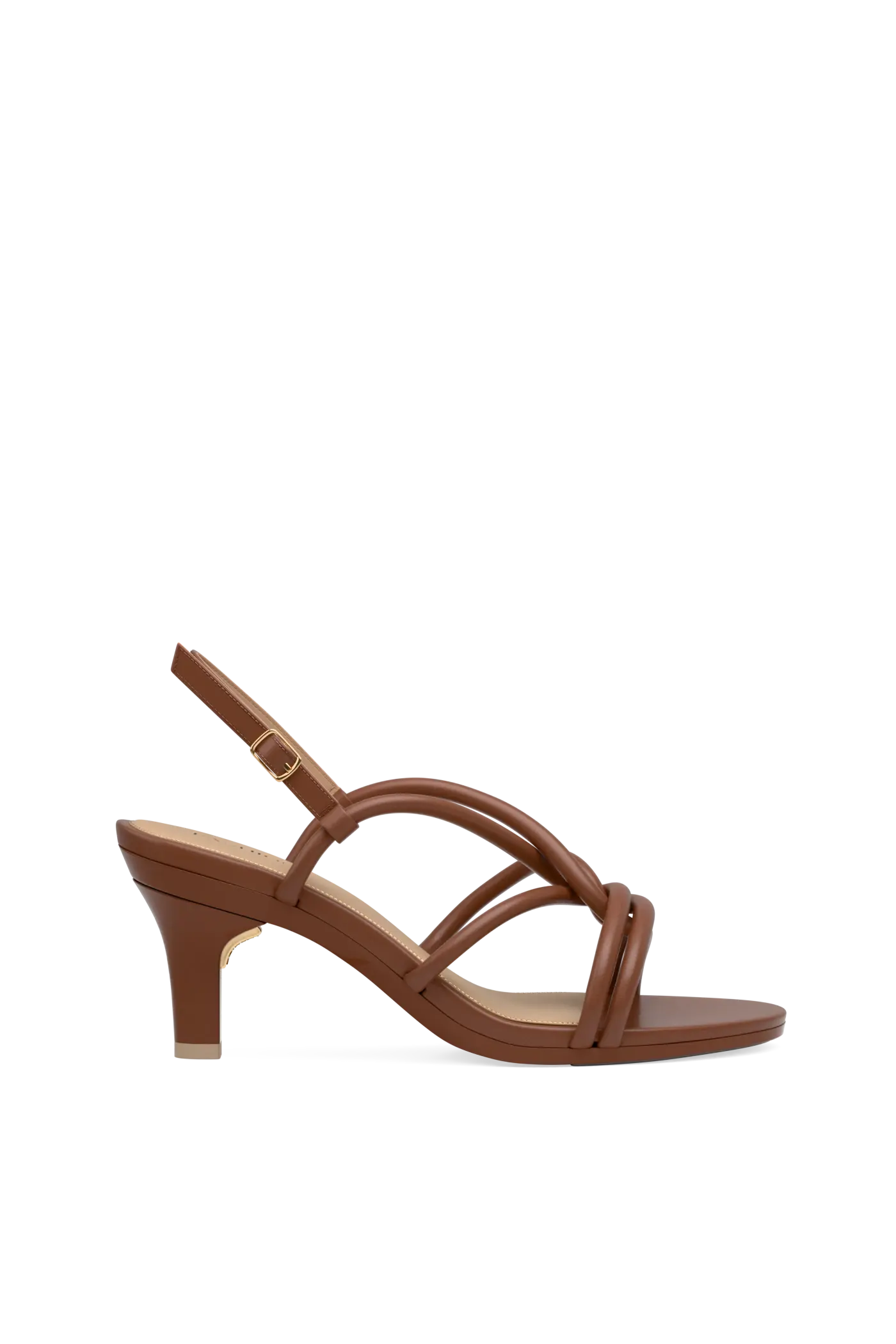 Brown open toe strappy kitten heel sandal