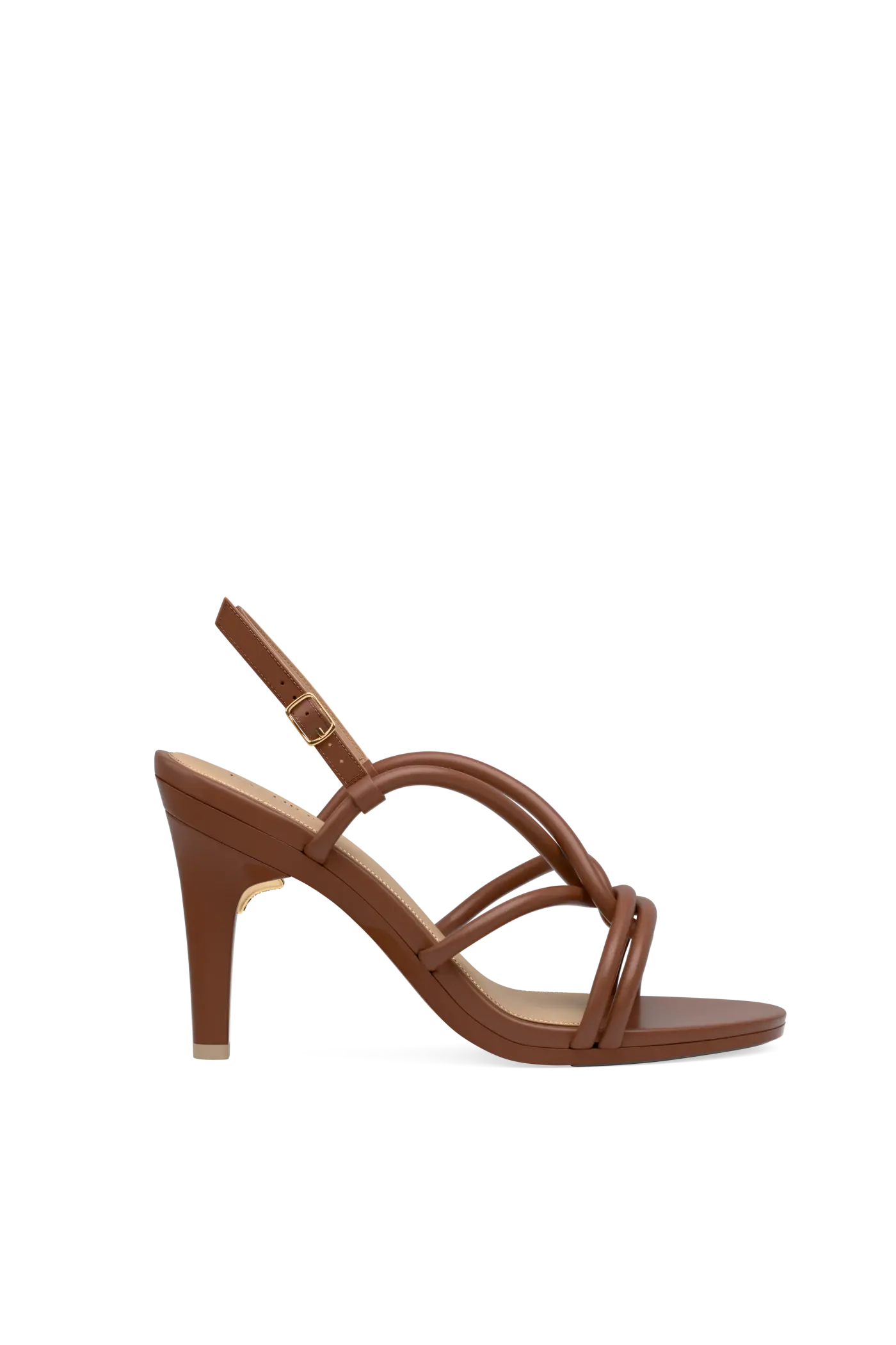 brown open toe strappy high heel sandal side angle