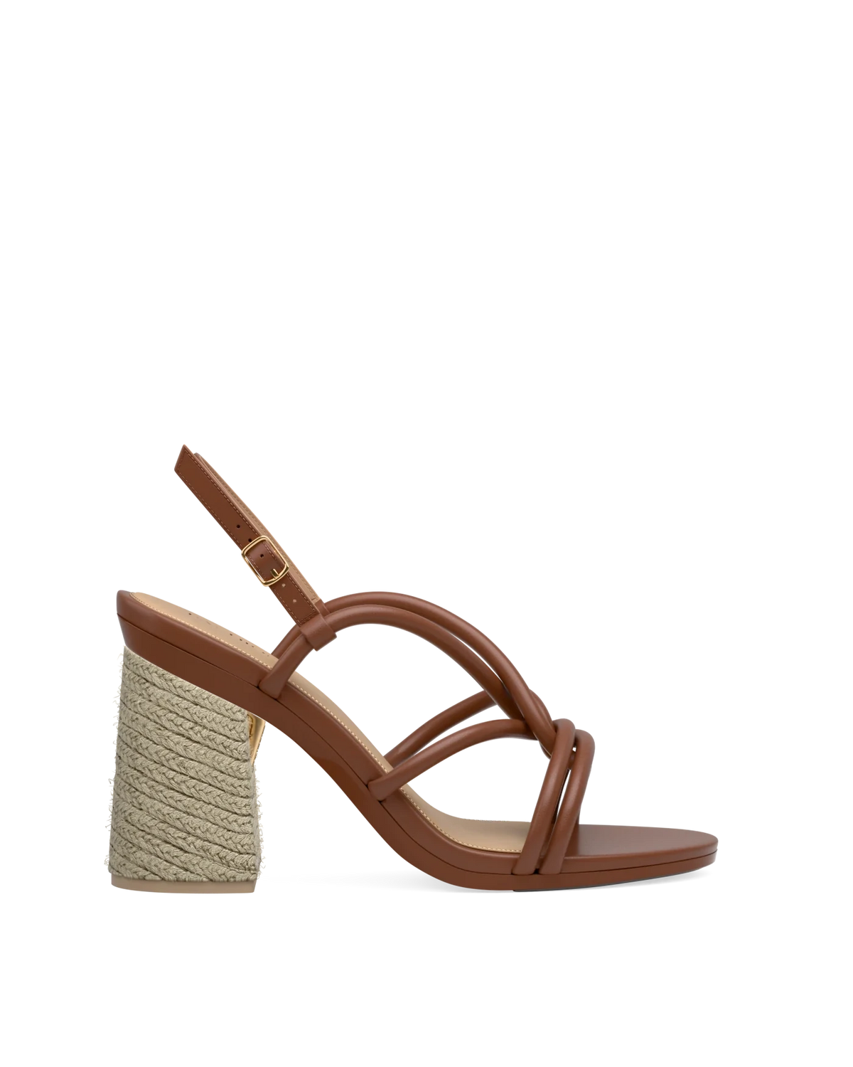 Flare Block Heel Kit 4 Espadrille shown on the Capri Walnut Vegan Leather upper. Pashion convertible heels go from heel to flat and are customizable with interchangeable heel kits.