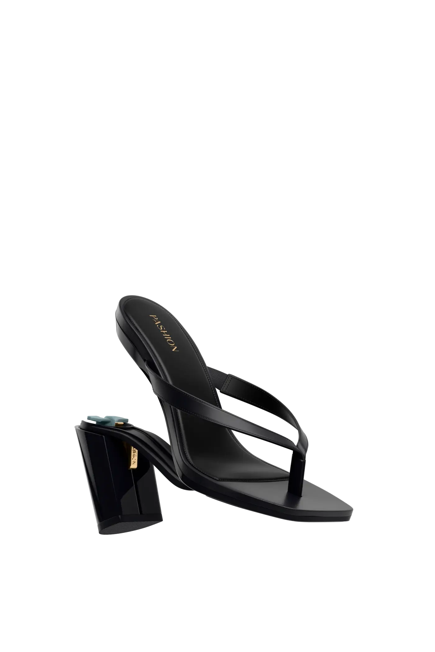 black open toe thong style high heel sandal with block heel