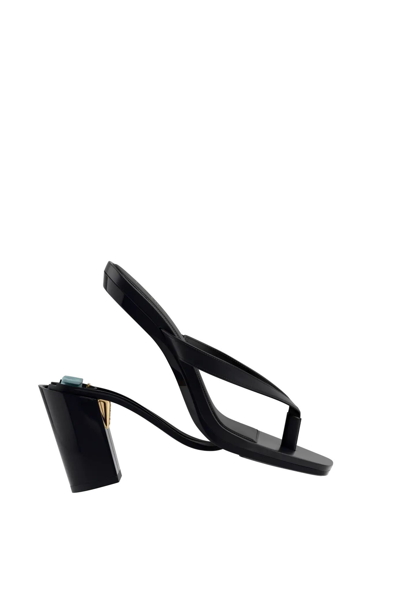 black open toe thong style high heel sandal with block heel