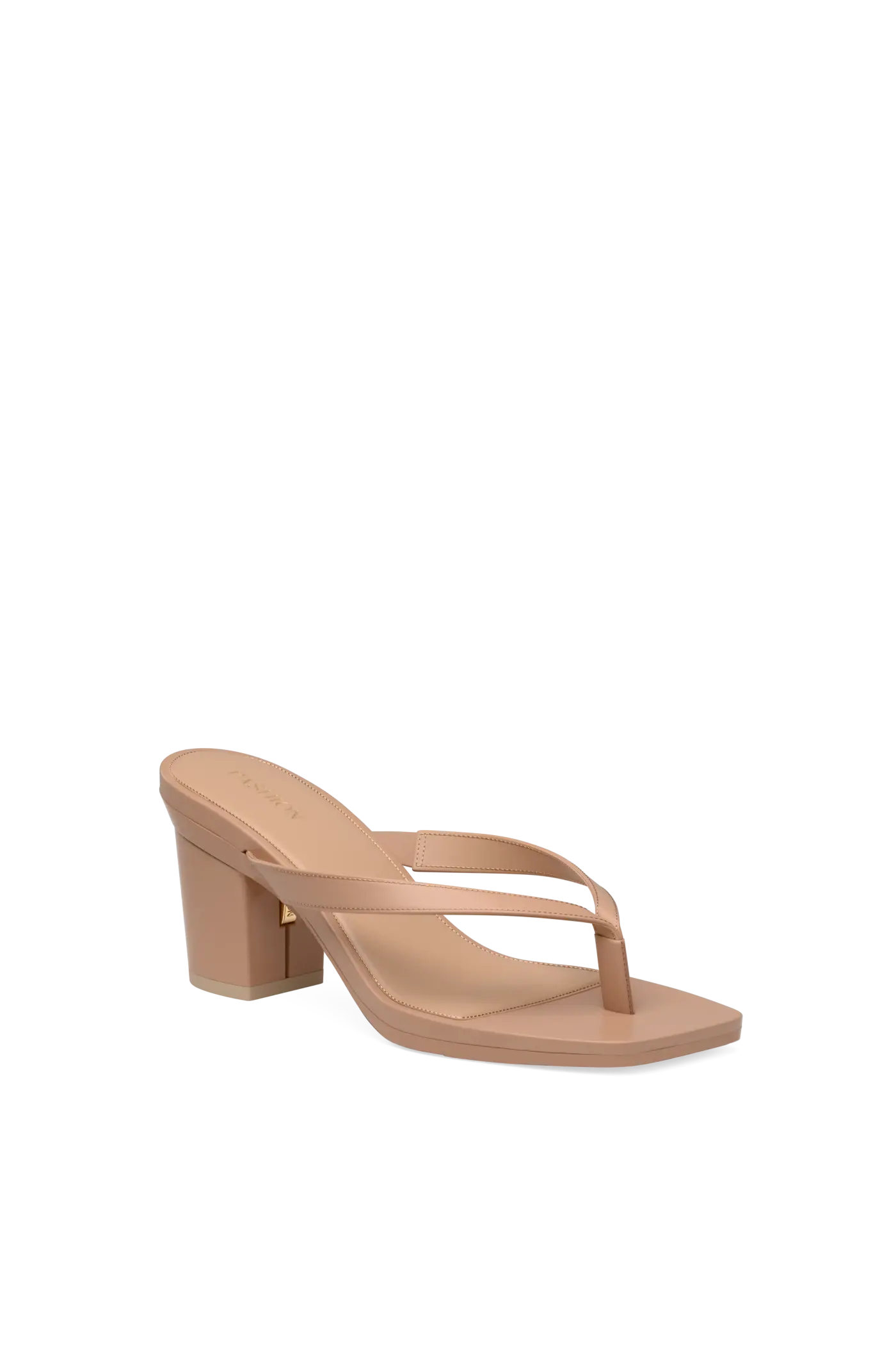 tan open toe thong style high heel convertible sandal with block heel