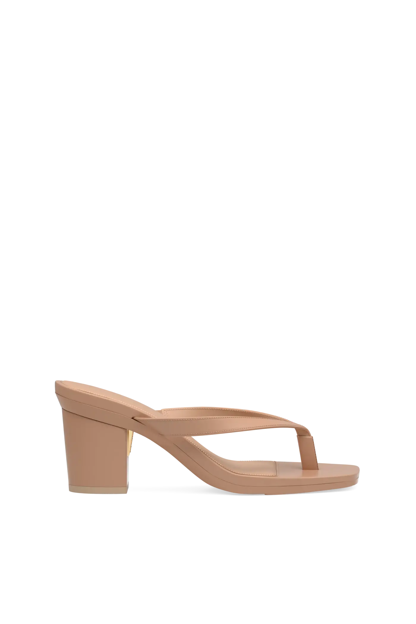 tan open toe thong style high heel convertible sandal with block heel