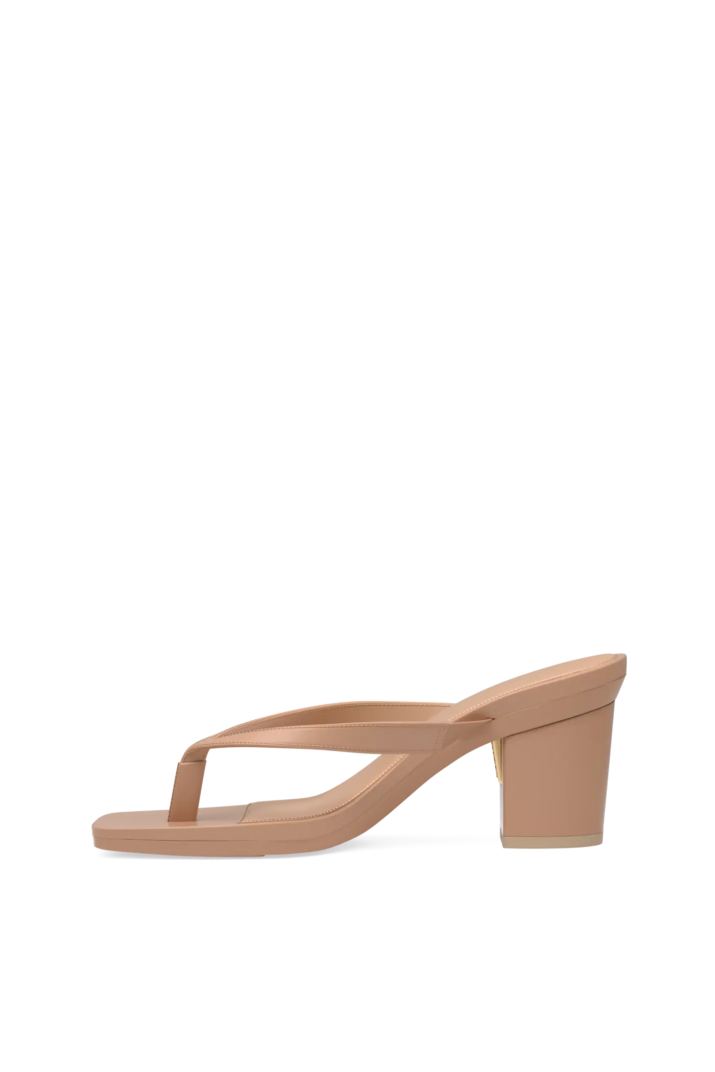 tan open toe thong style high heel convertible sandal with block heel