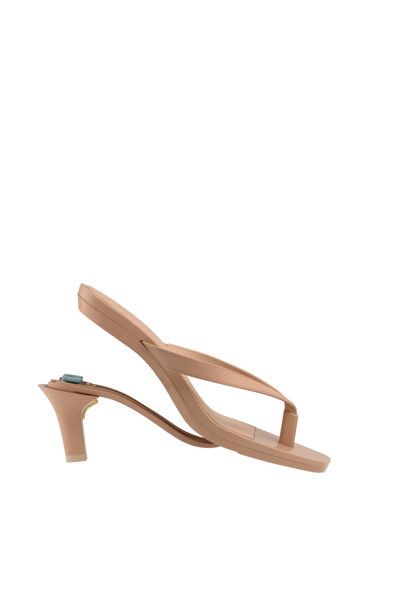 tan open toe thong style high heel convertible sandal with stiletto heel