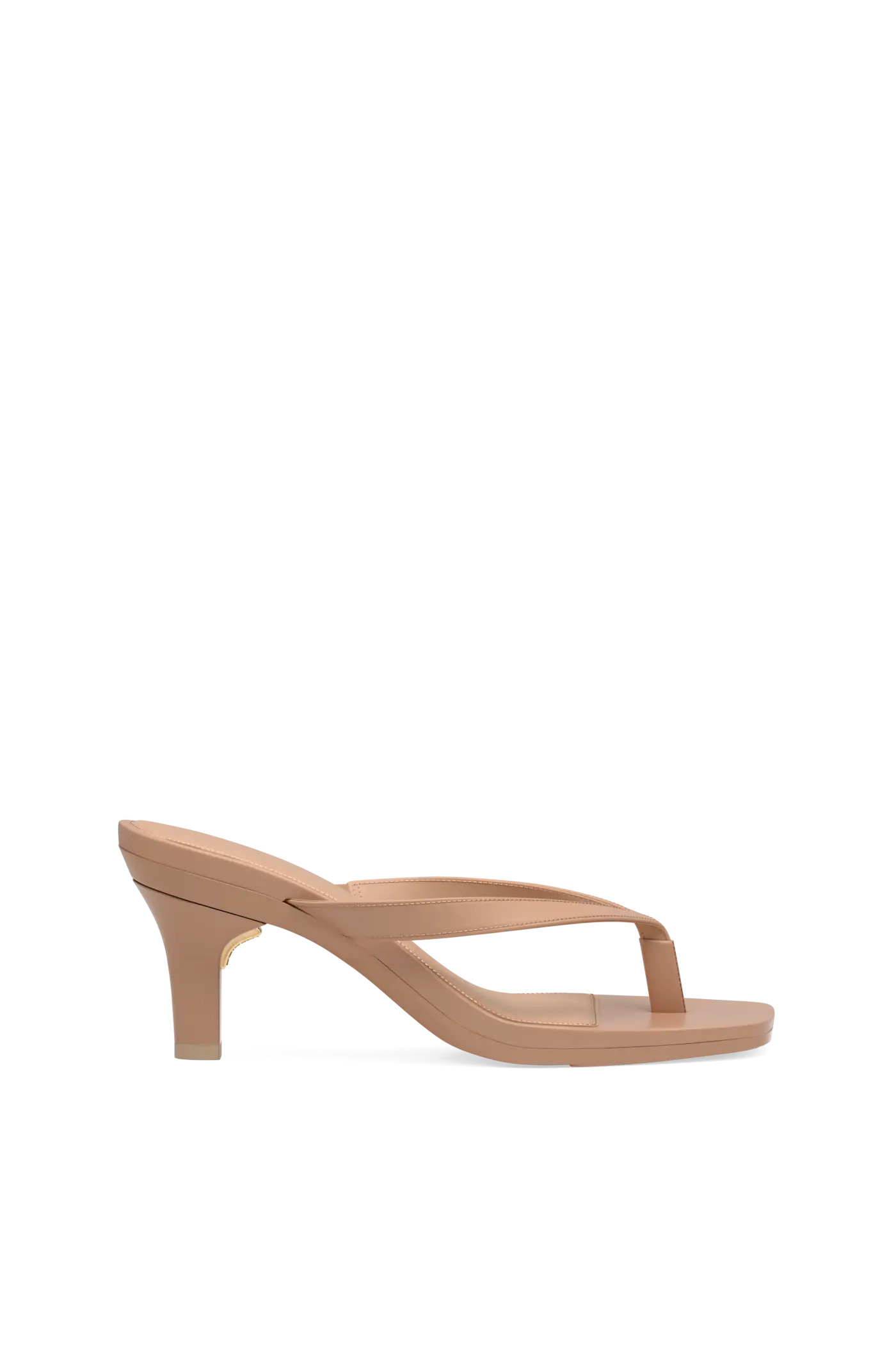 tan open toe thong style high heel convertible sandal with stiletto heel