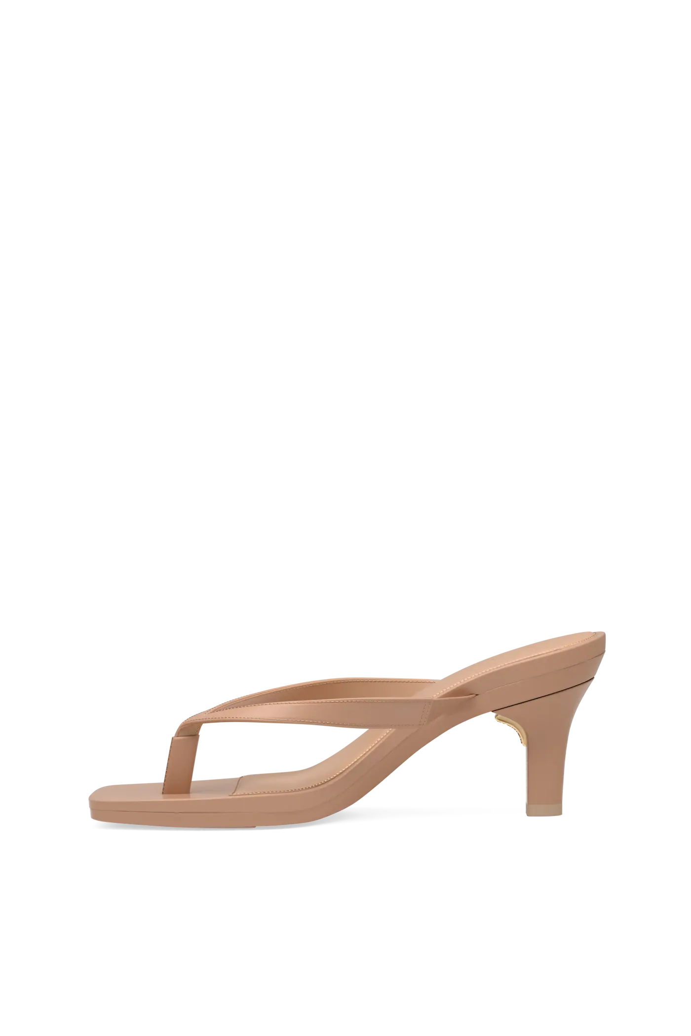 tan open toe thong style high heel convertible sandal with stiletto heel