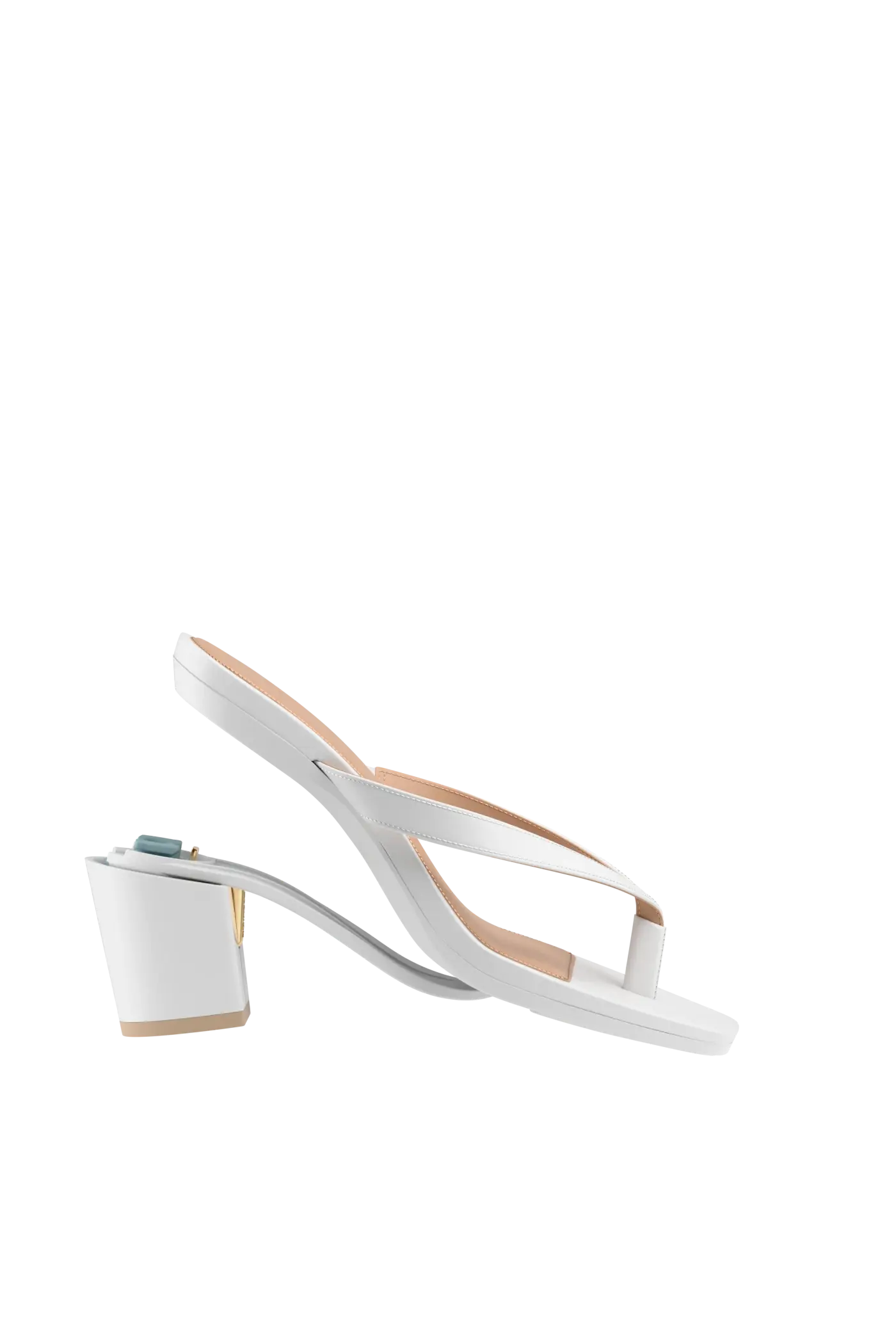white open toe thong style high heel sandal with block heel