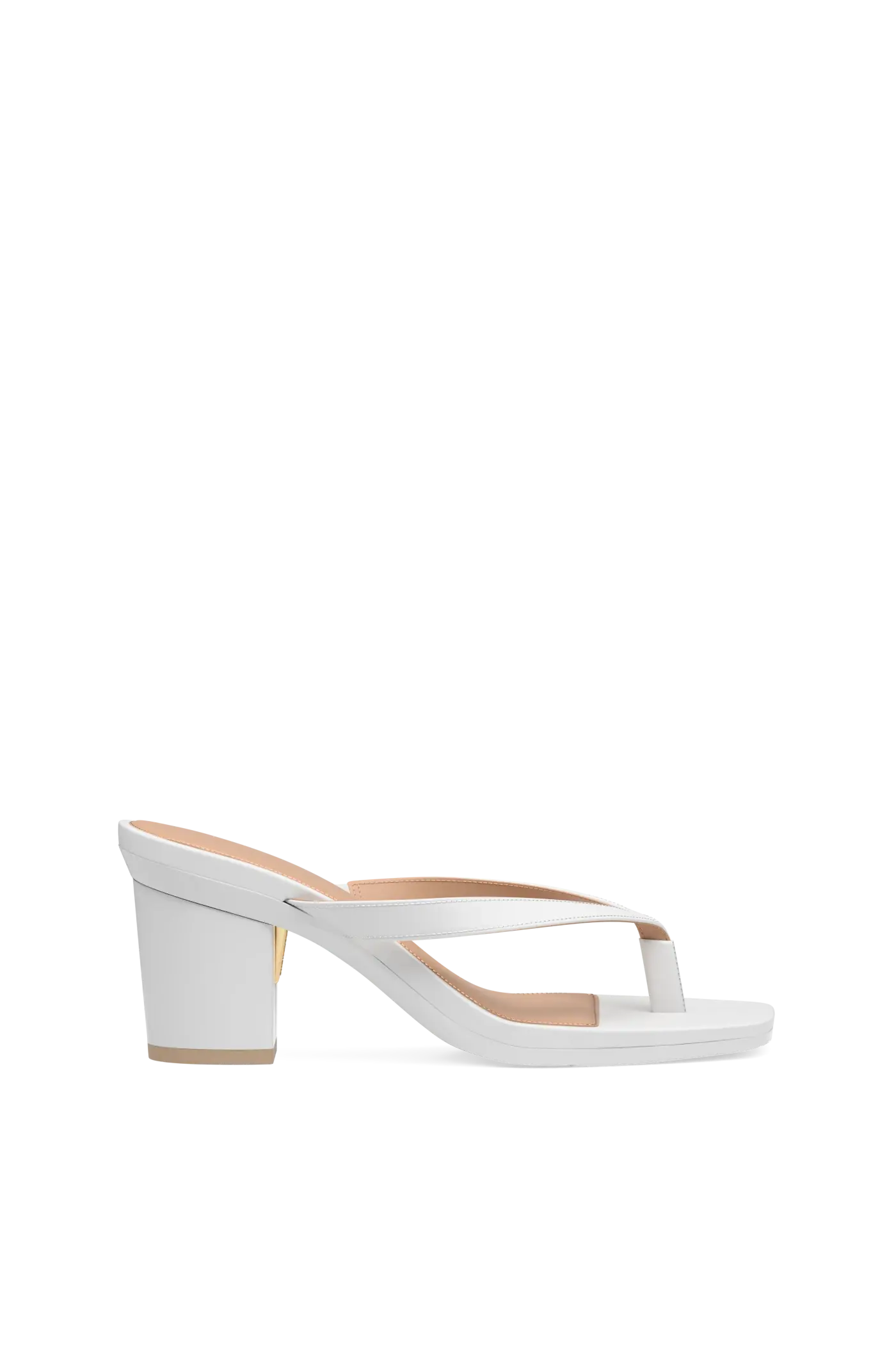 white open toe thong style high heel sandal with block heel