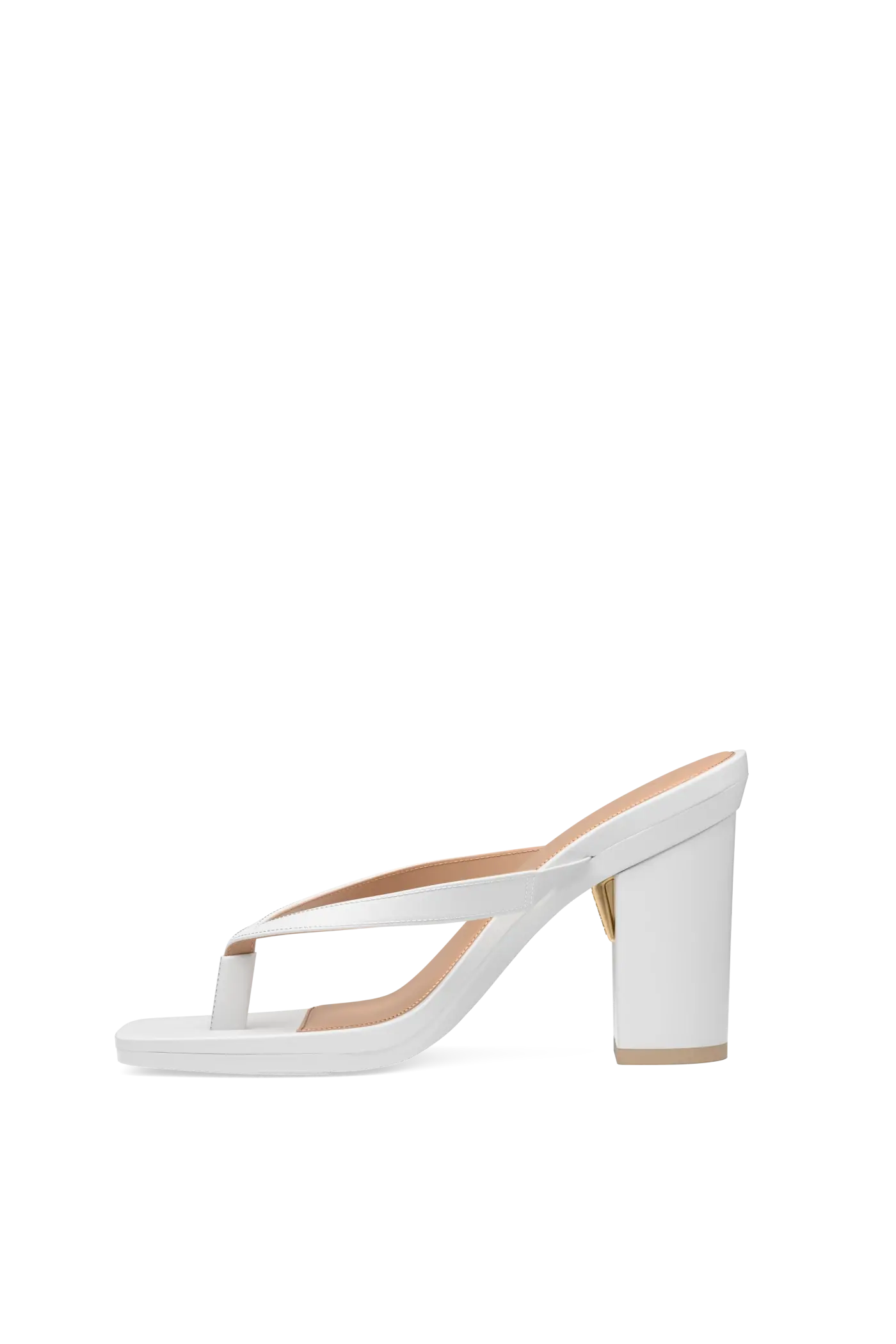 white open toe thong style high heel sandal with block heel