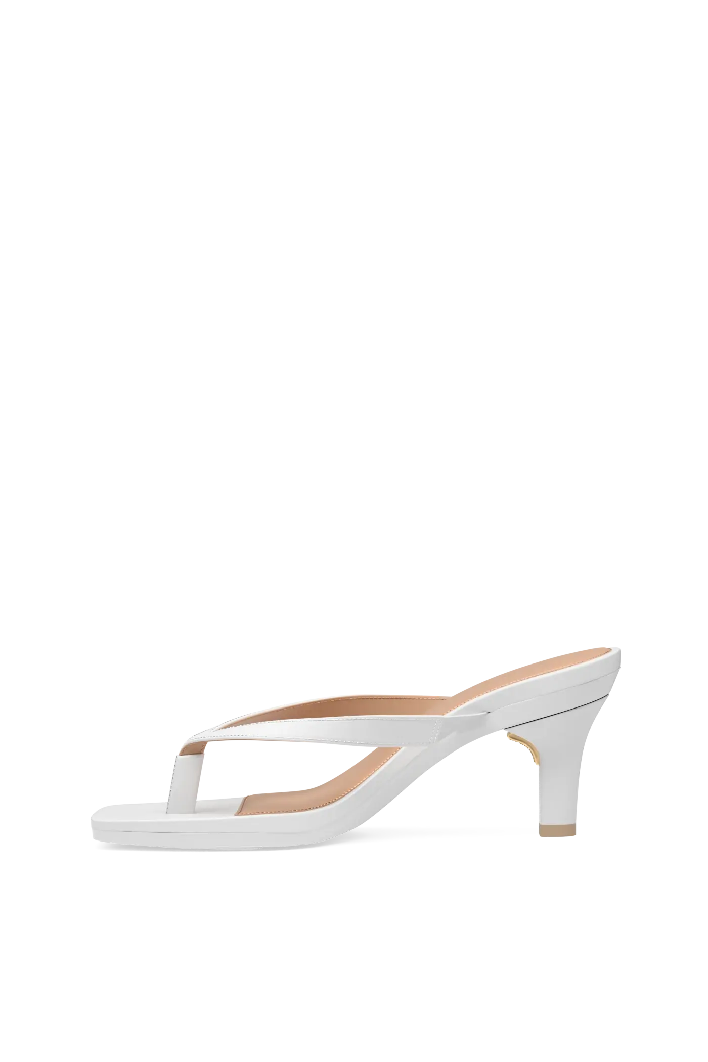 white open toe thong style high heel sandal with stiletto heel