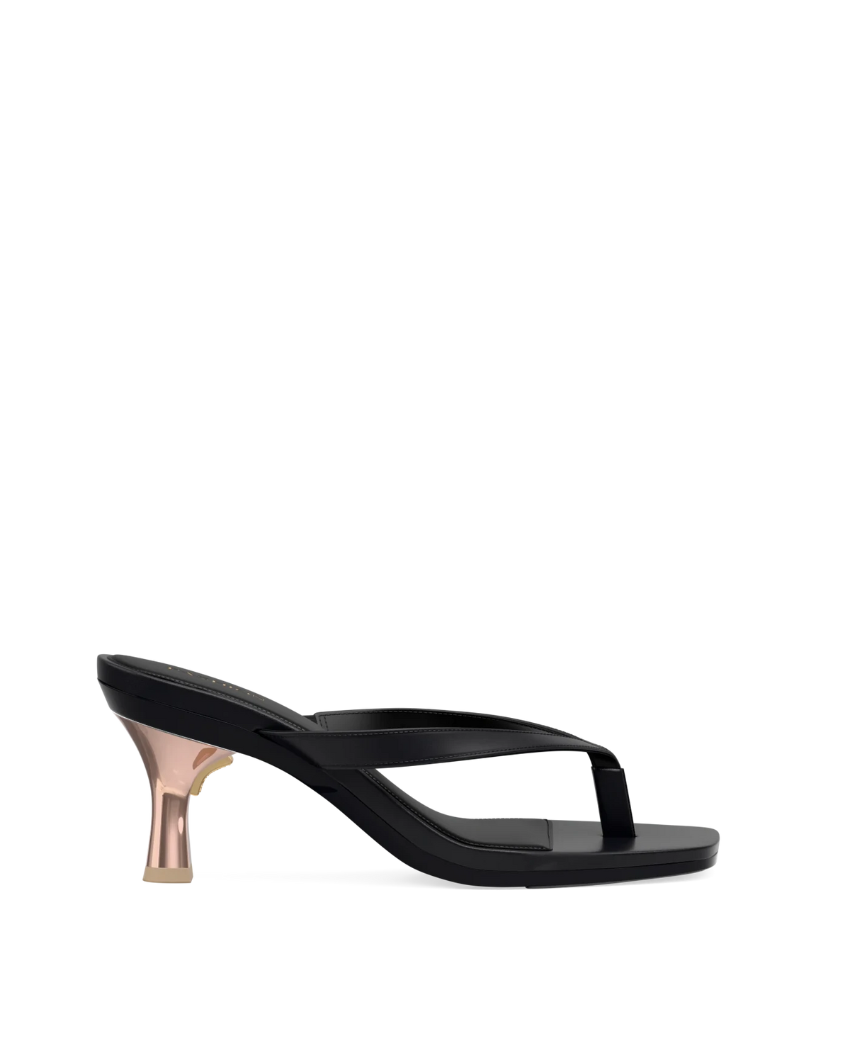 Flare Stiletto Heel Kit 3 Rose Gold Metallic shown on the Carmen Coal PU upper. Pashion convertible heels go from heel to flat and are customizable with interchangeable heel kits.
