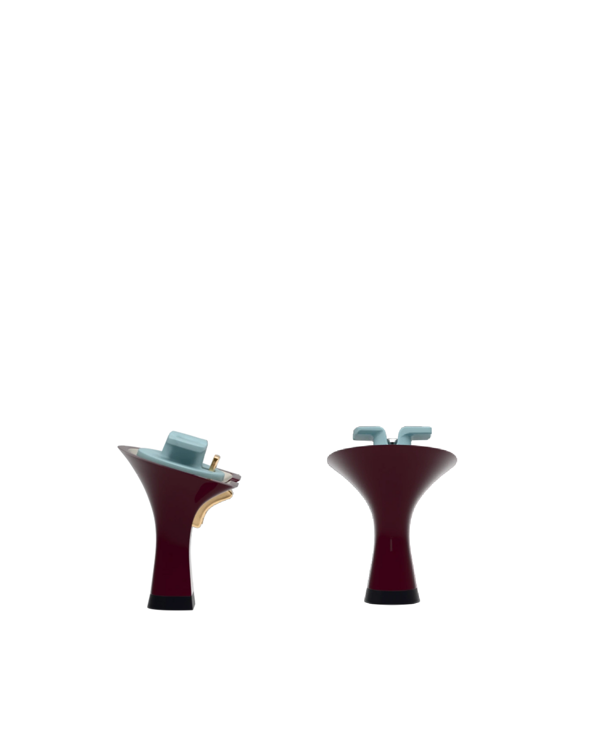 Flare Stiletto Heel Kit 3 Cherry Mocha, back view. Pashion convertible heels go from heel to flat and are customizable with interchangeable heel kits.