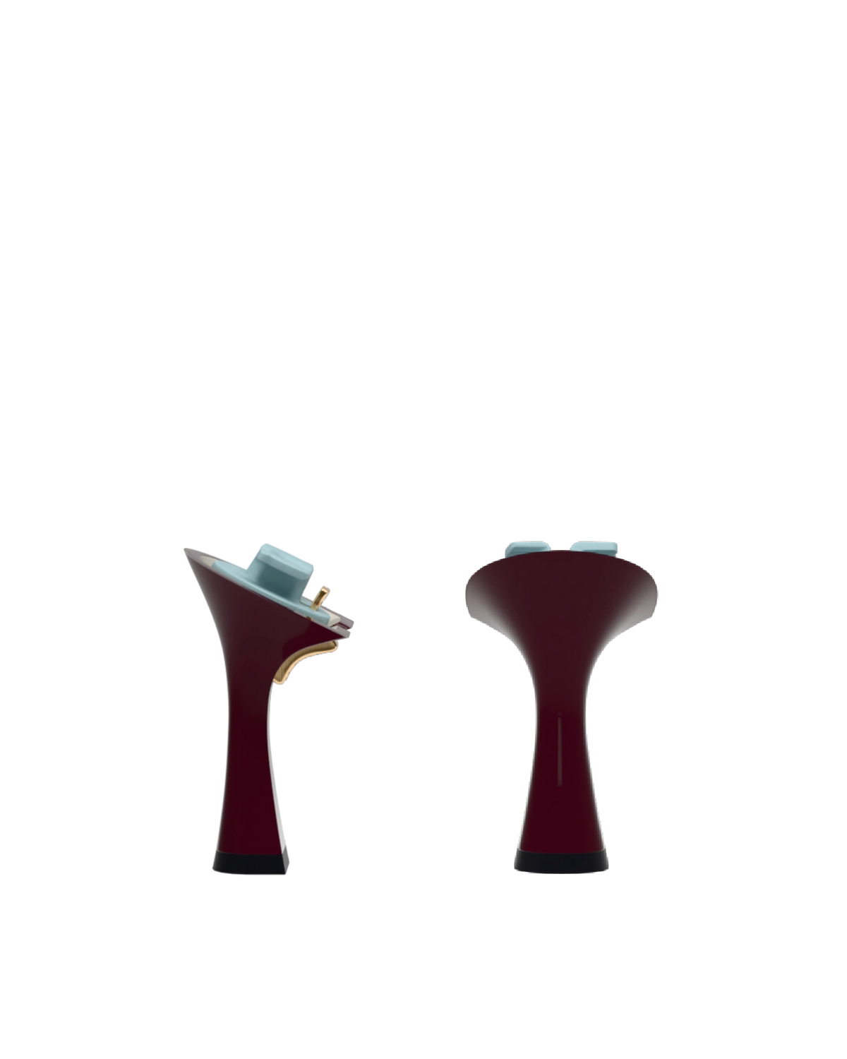 Flare Stiletto Heel Kit 4 Cherry Mocha, back view. Pashion convertible heels go from heel to flat and are customizable with interchangeable heel kits.