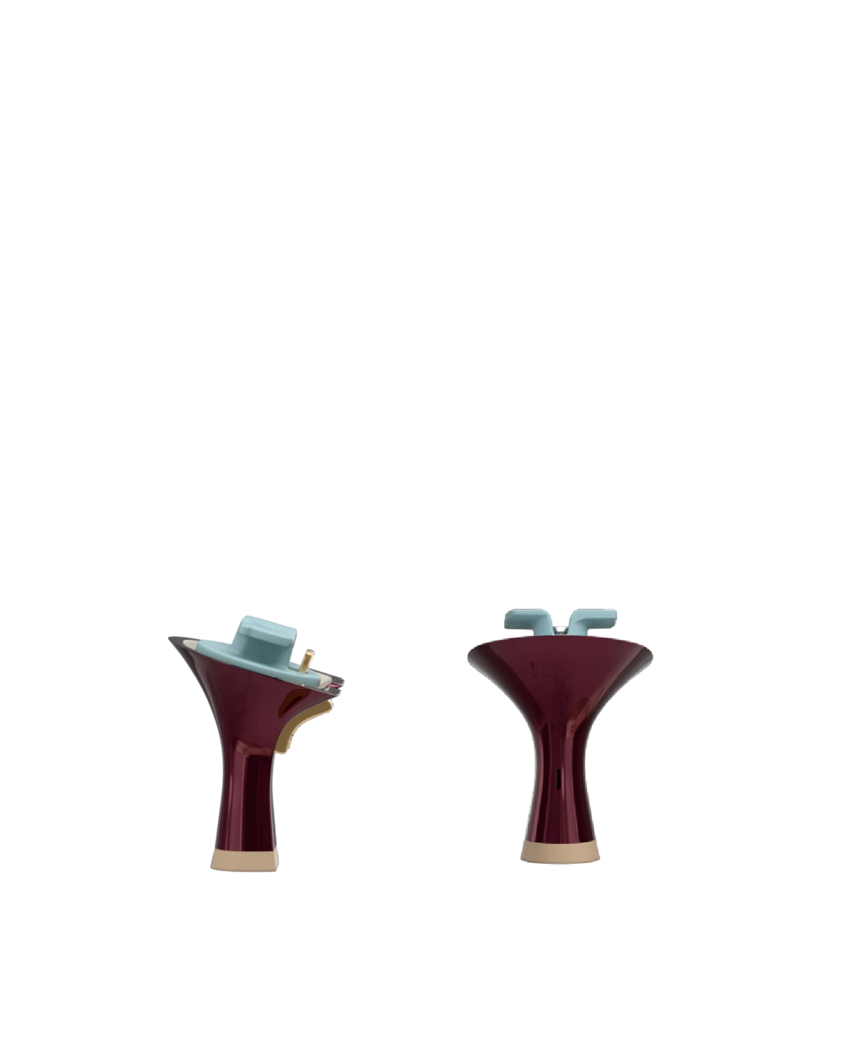 Flare Stiletto Heel Kit 3 Cherry Mocha Metallic, back view. Pashion convertible heels go from heel to flat and are customizable with interchangeable heel kits.