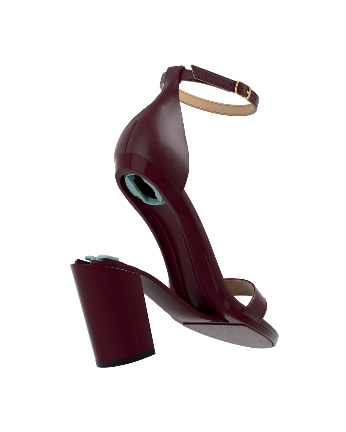 Stelo - Cherry Mocha, detail view. Pashion convertible heels go from heel to flat and are customizable with interchangeable heel kits.