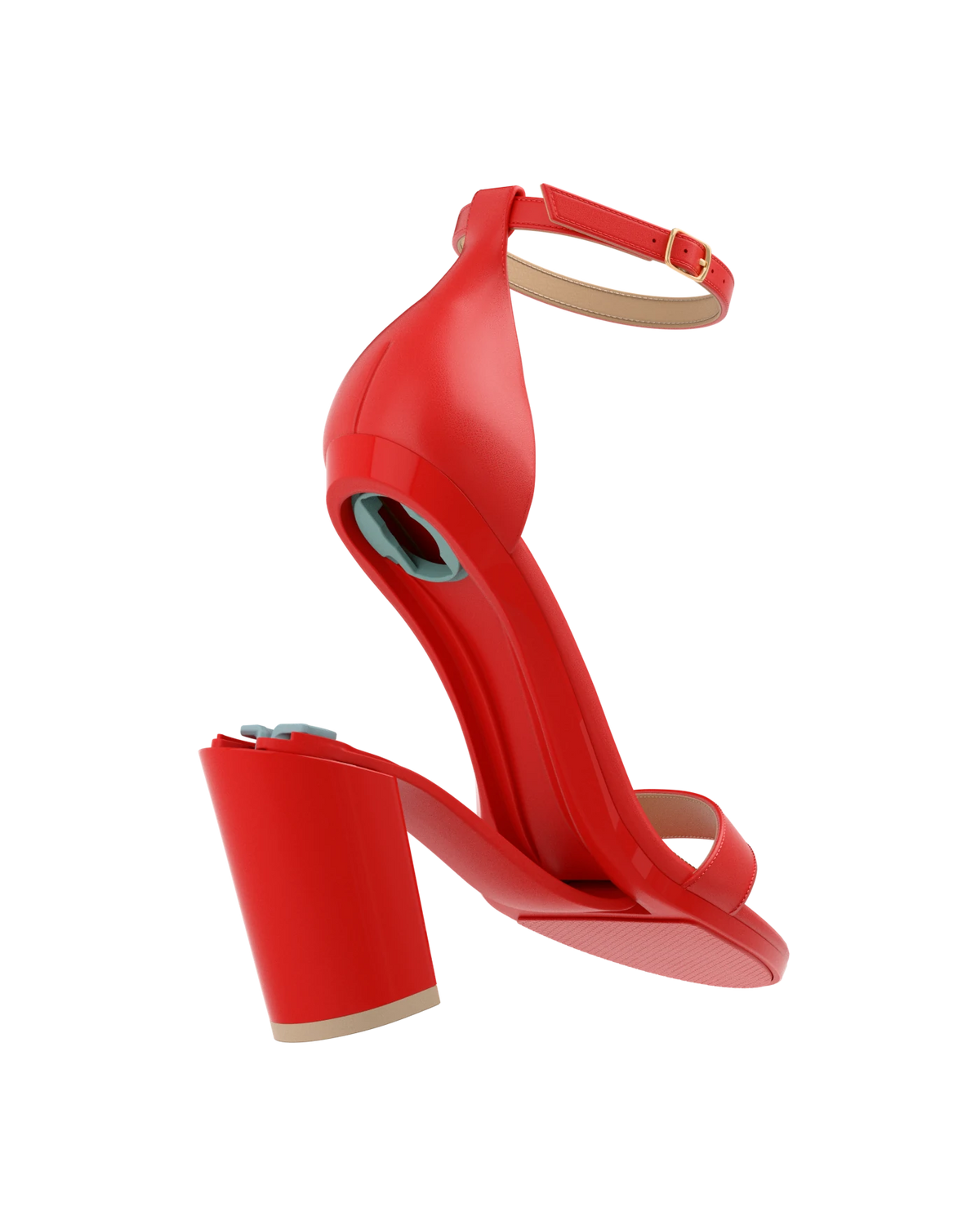 Stelo - Cherry Red, detail view. Pashion convertible heels go from heel to flat and are customizable with interchangeable heel kits.