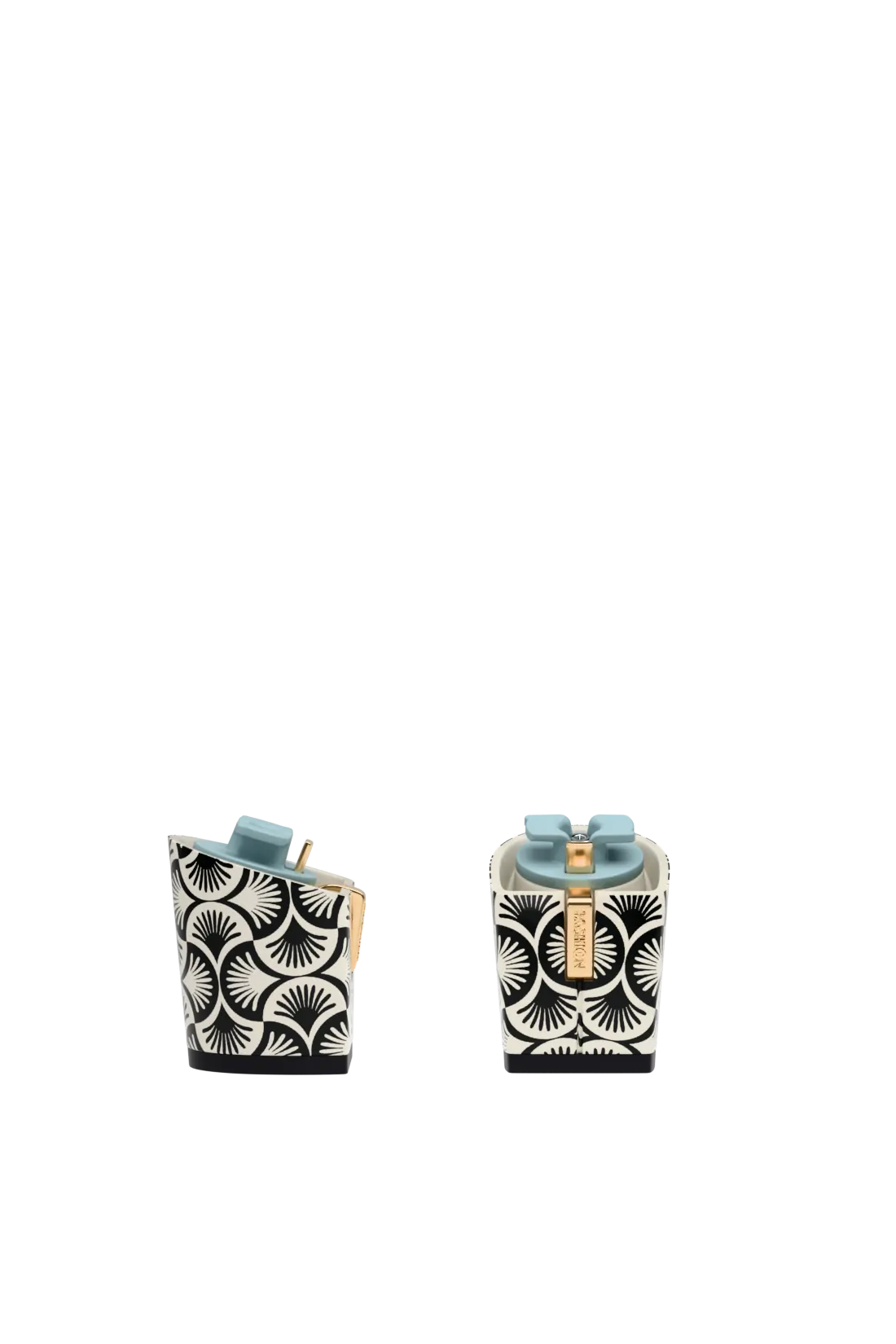 pair of block heel kit with black and white deco print