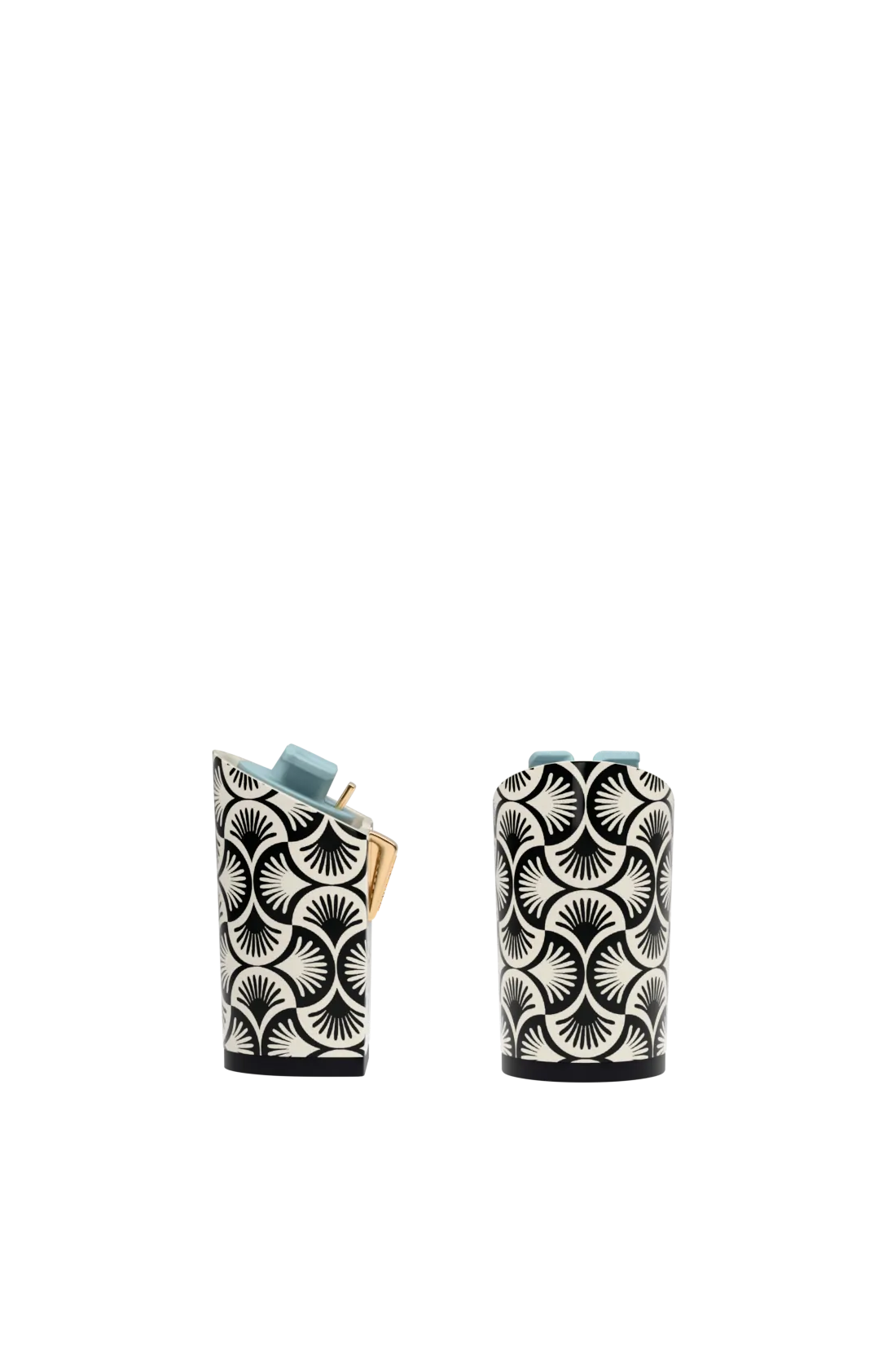 pair of block heel kit with black and white deco print