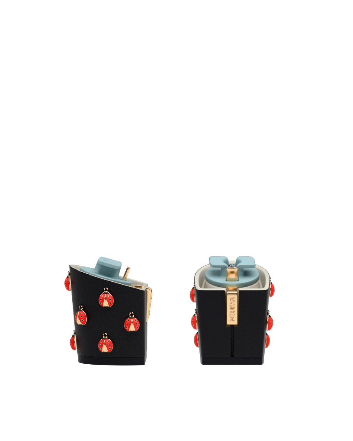 Block Heel Kit 3 Ladybug Charm, 3-inch interchangeable block heel, side view. Pashion convertible heels go from heel to flat and are customizable with interchangeable heel kits.