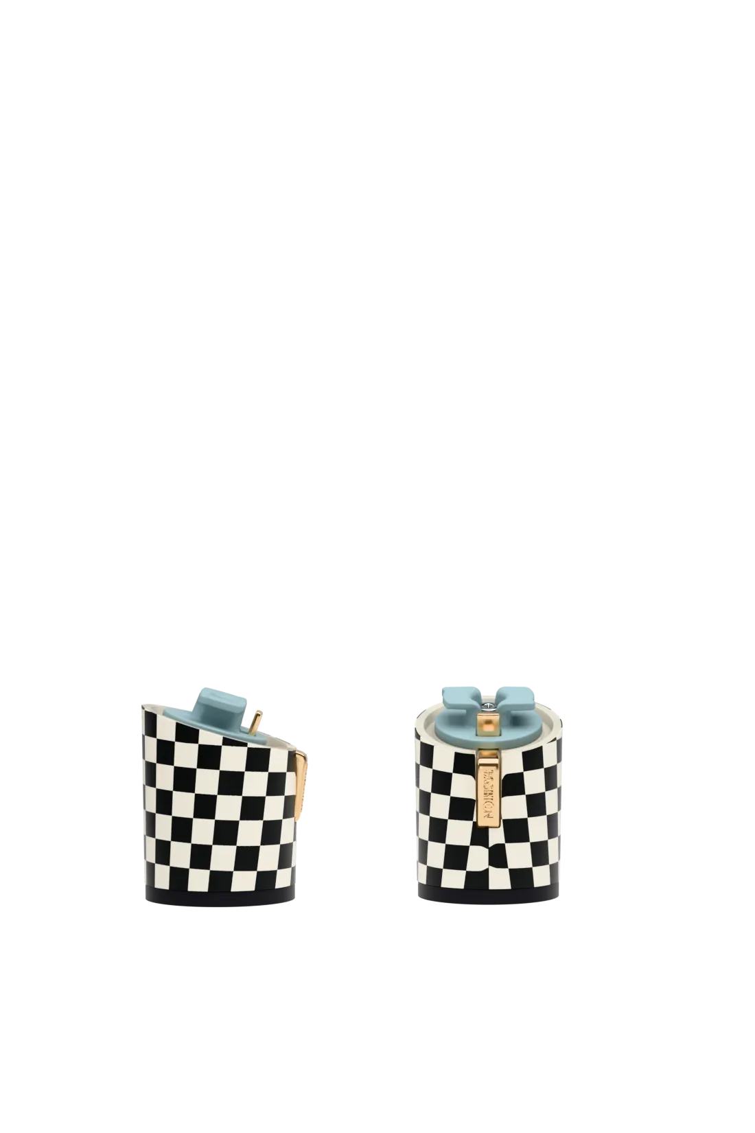 pair of checkered black and block heel kits