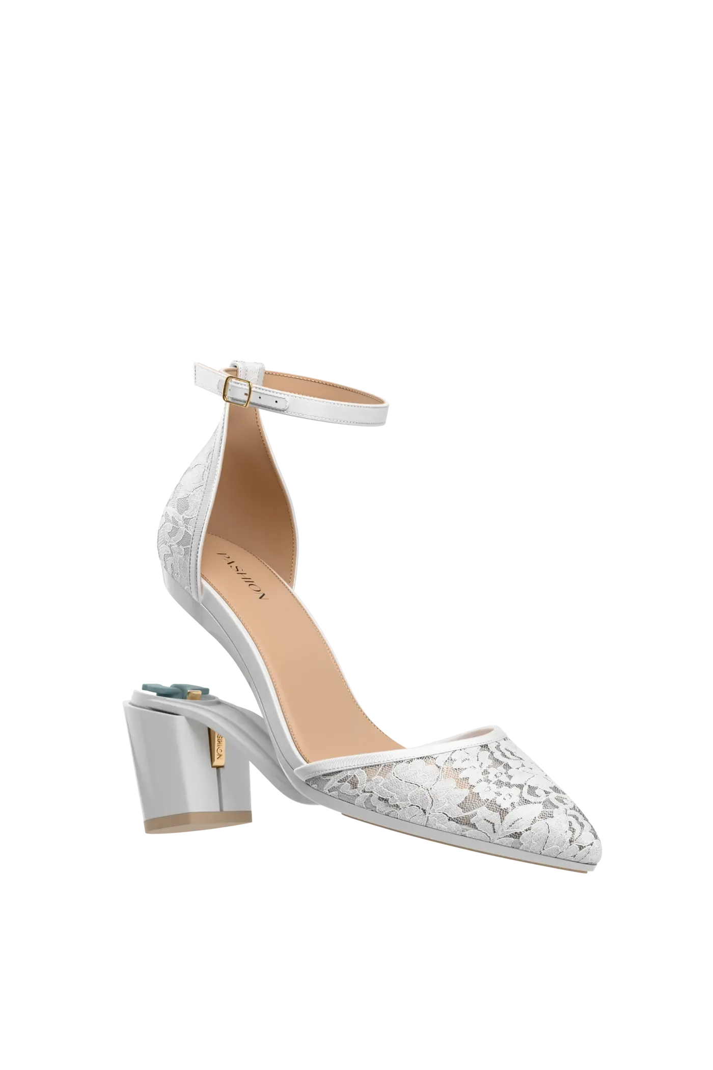 The D'Orsay - White Satin Lace + Block Heel Kit 3 White