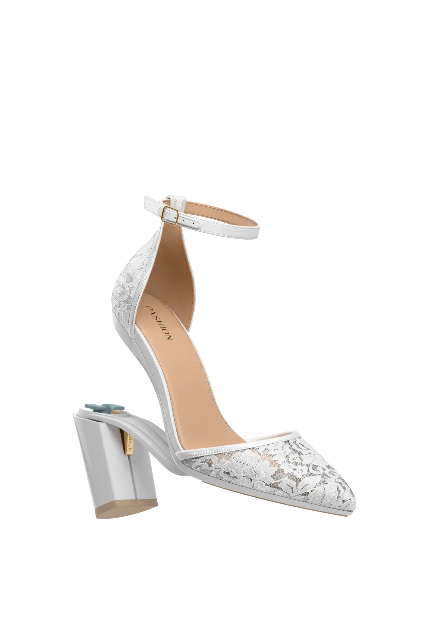 The D'Orsay - White Satin Lace + Block Heel Kit 4 White