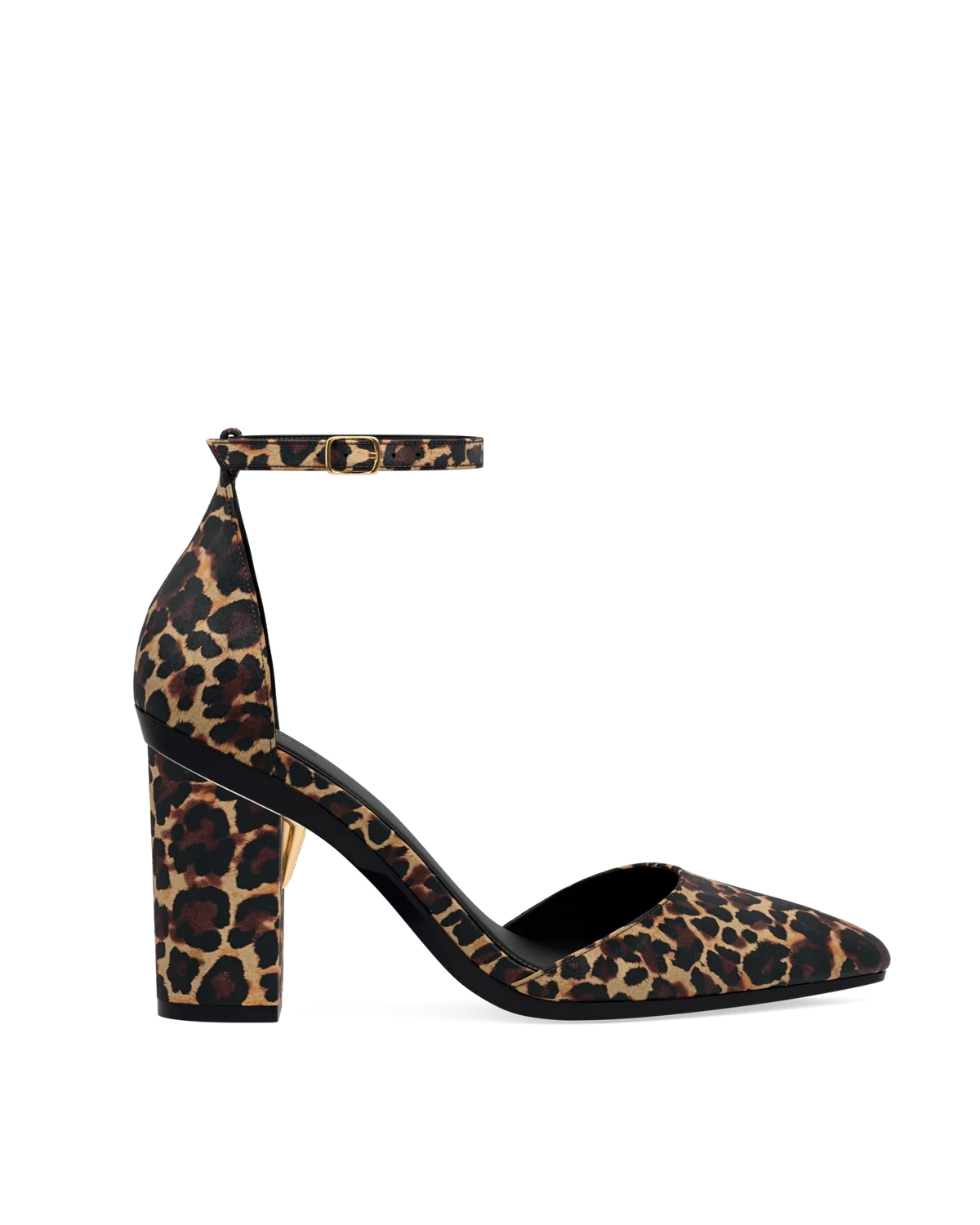 Block Heel Kit 4 Coal Leopard Suede shown on the D'Orsay Coal Leopard Suede upper. Pashion convertible heels go from heel to flat and are customizable with interchangeable heel kits.
