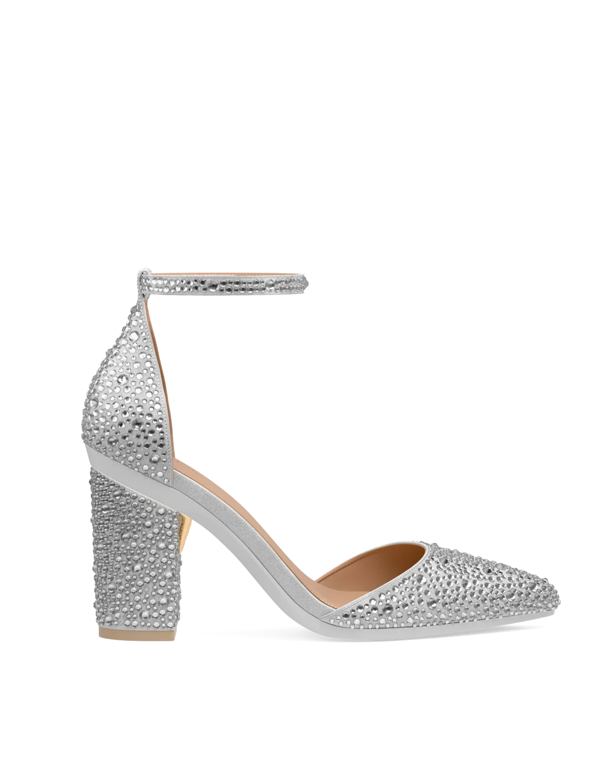 Block Heel Kit 4 Silver Mixed Rhinestone shown on the D'Orsay Silver Mixed Rhinestone upper. Pashion convertible heels go from heel to flat and are customizable with interchangeable heel kits.