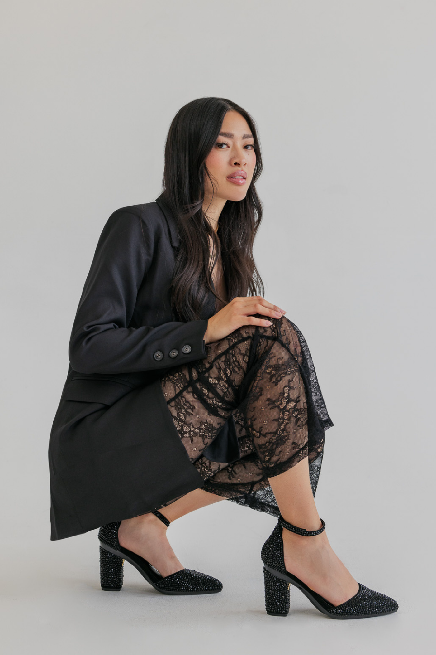 Block Heel Kit 4 Coal Mixed Rhinestone