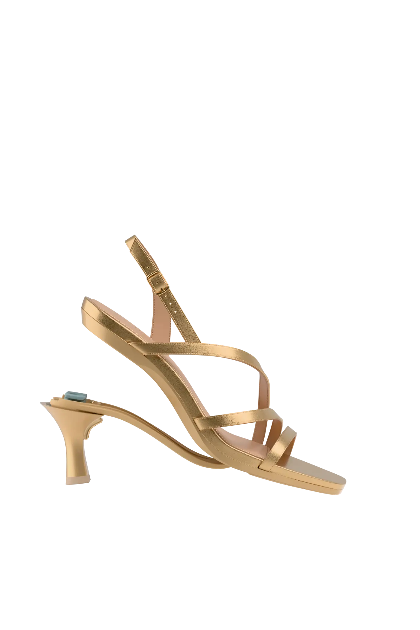 a convertible, matte gold strappy open toe flare stiletto kitten heel sandal