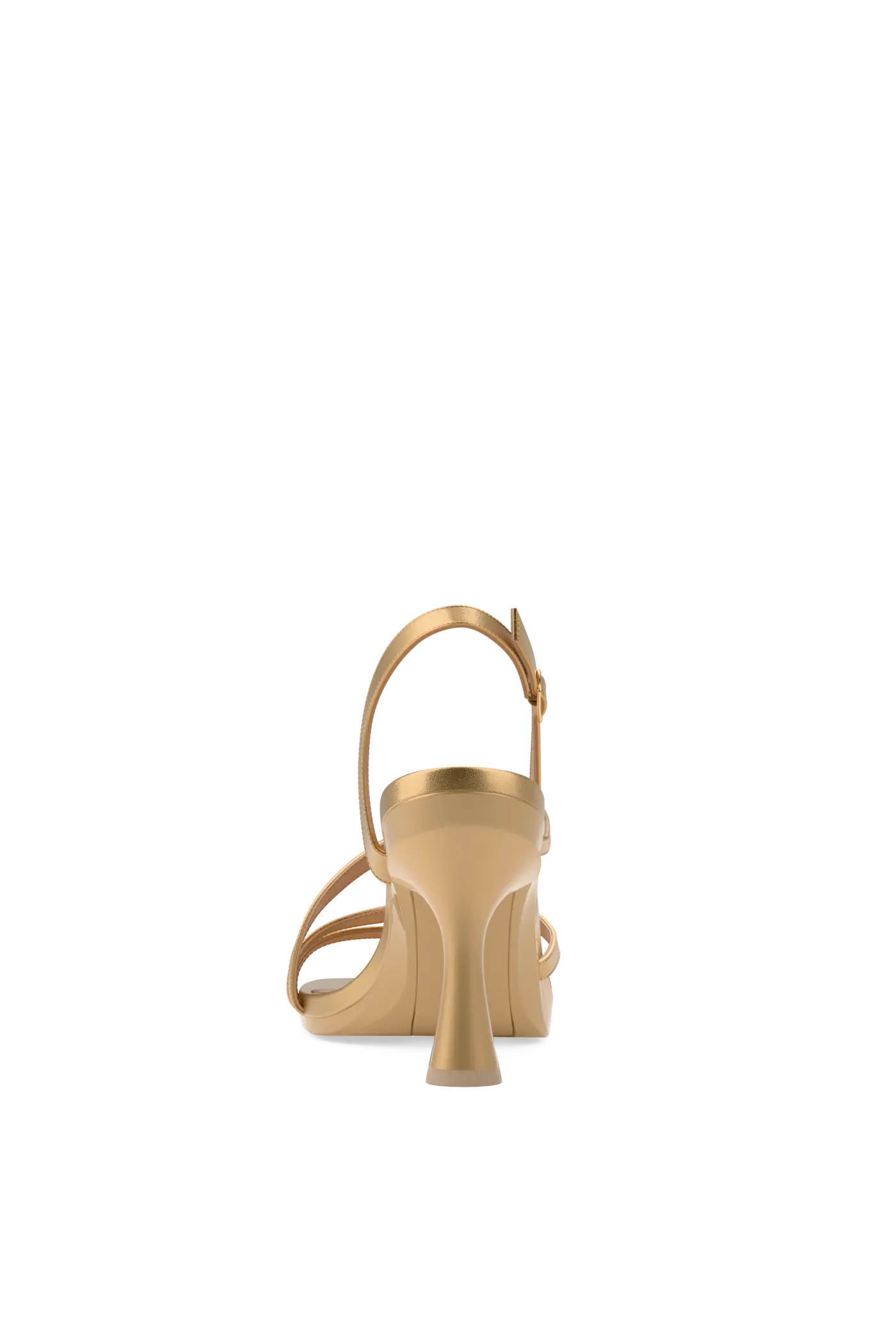 a convertible matte gold strappy open toe flare stiletto high heel sandal